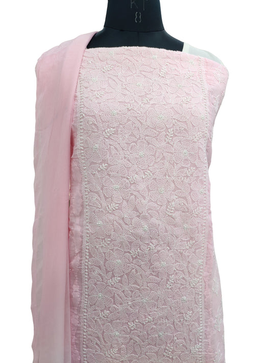 Shyamal Chikan Hand Embroidered Pink Cotton Lucknowi Chikankari Unstitched Suit Piece With Daraz Work- S22231