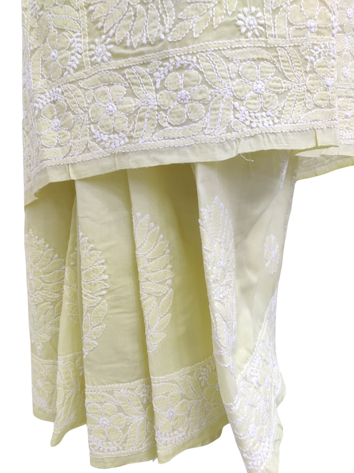 Shyamal Chikan Hand Embroidered Green Cotton Lucknowi Chikankari Heavy Palla Saree With Blouse Piece- S22537
