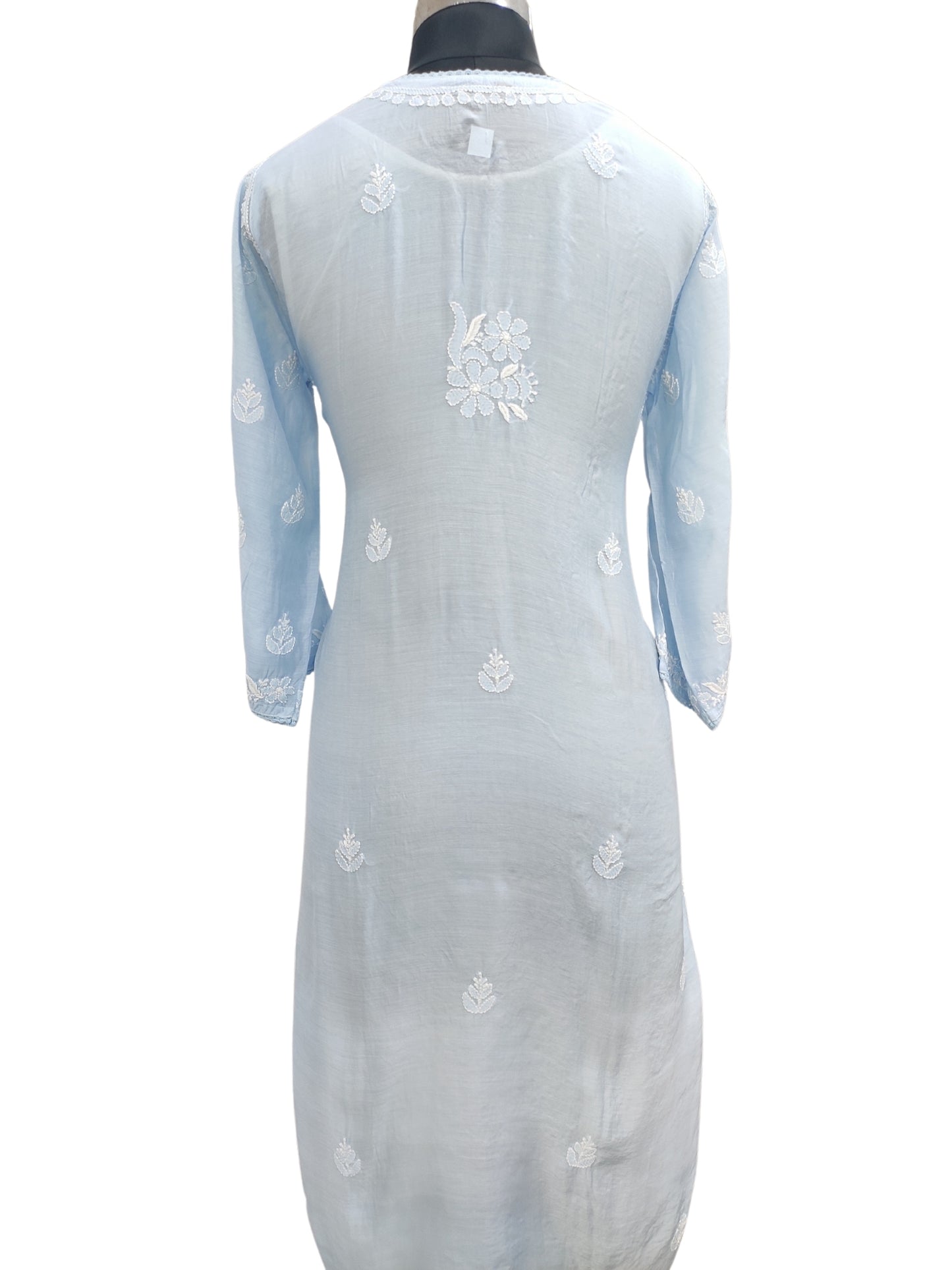 Shyamal Chikan Hand Embroidered Blue Muslin Lucknowi Chikankari Kurti - S22689