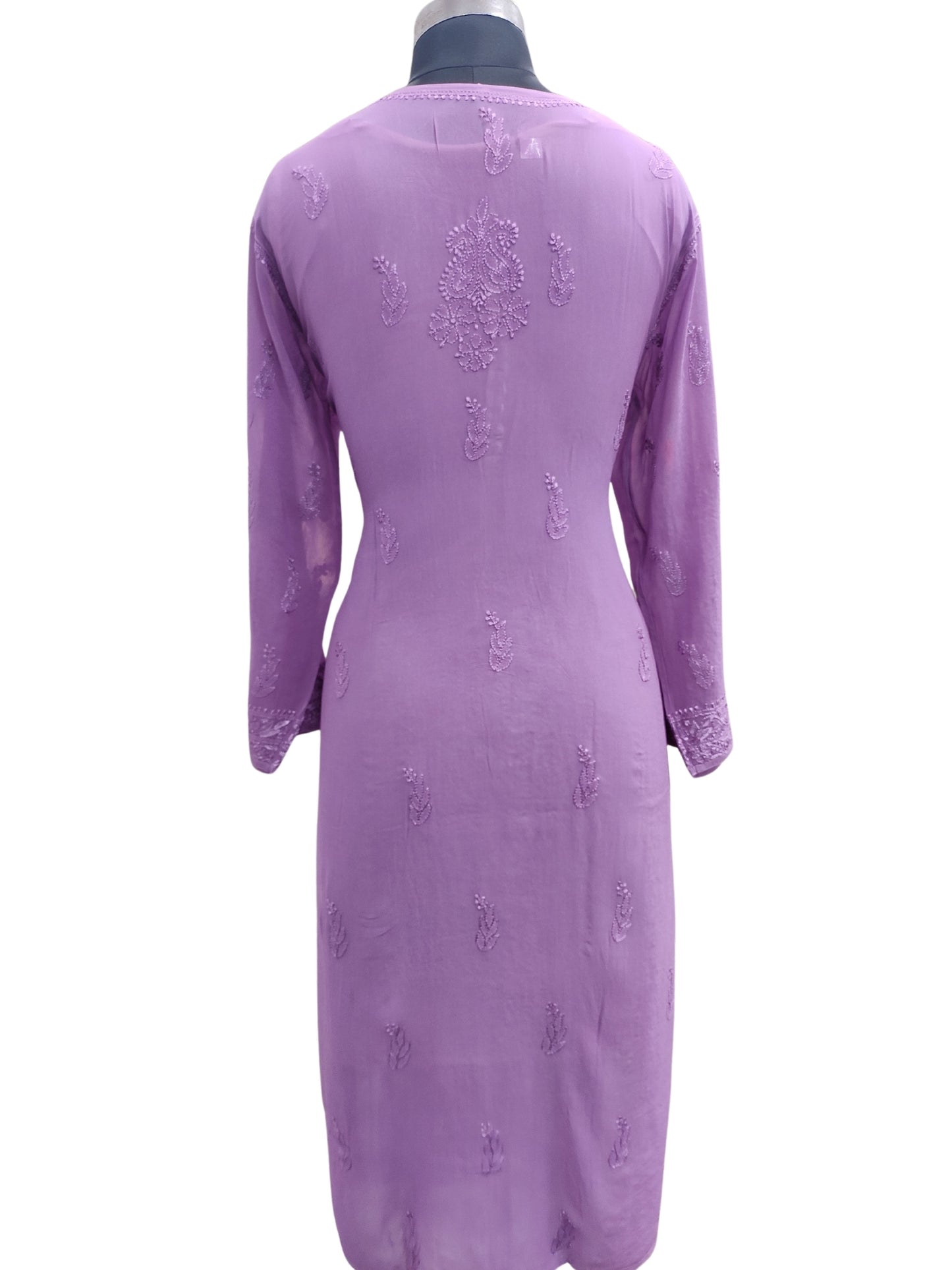 Shyamal Chikan Hand Embroidered Purple Viscose Georgette Lucknowi Chikankari Kurti - 23903