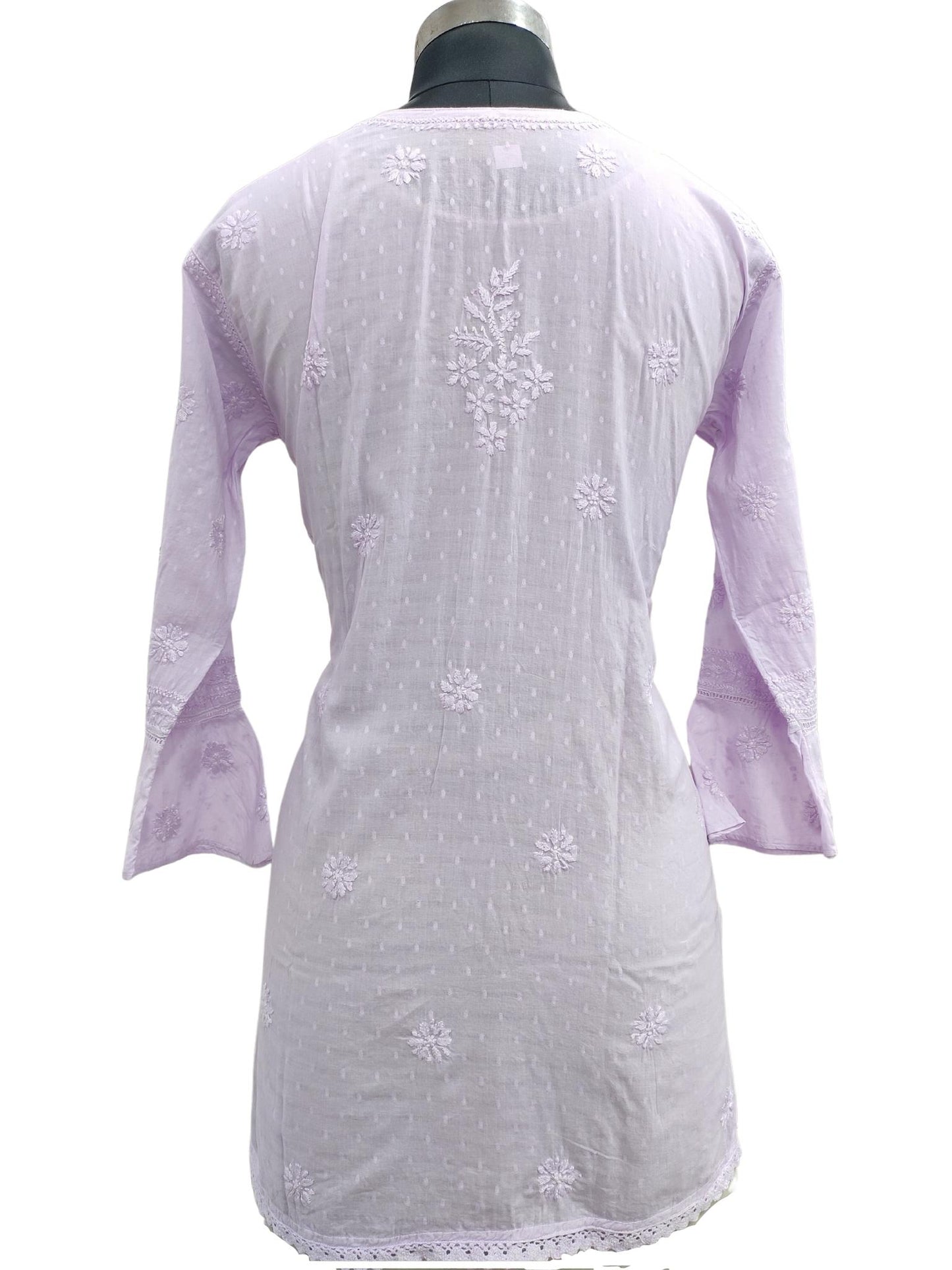 Shyamal Chikan Hand Embroidered Purple Cotton Lucknowi Chikankari Short Top - 20394 S20393
