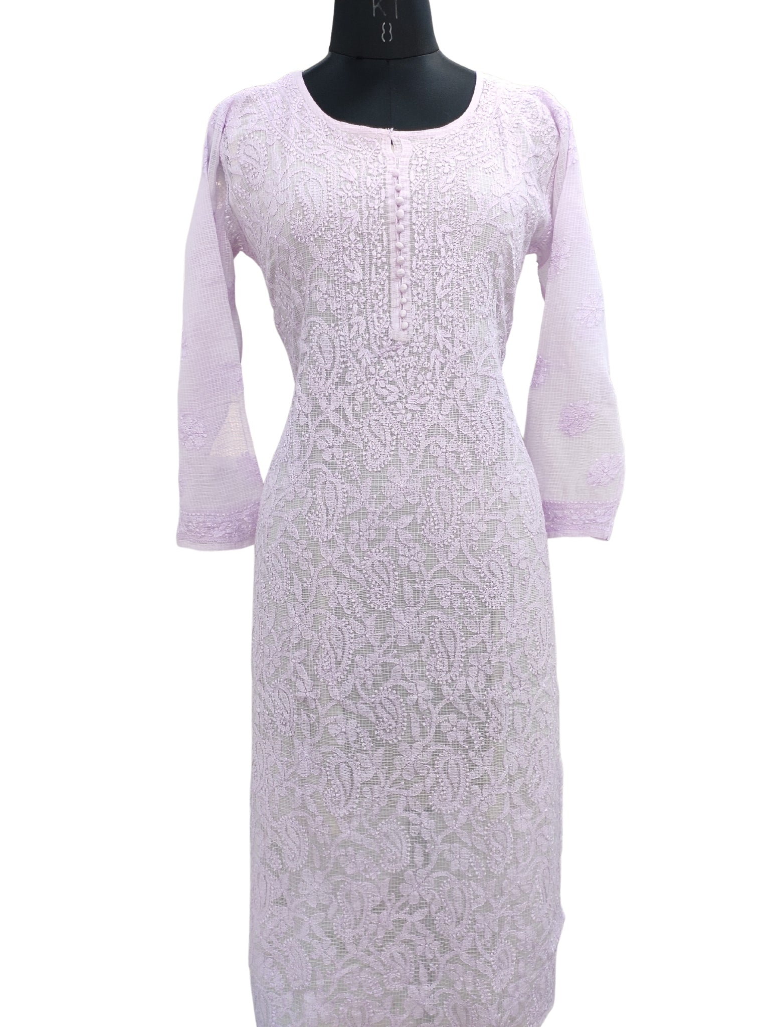 Shyamal Chikan Hand Embroidered Purple Kota Cotton Lucknowi Chikankari Kurti- S20500