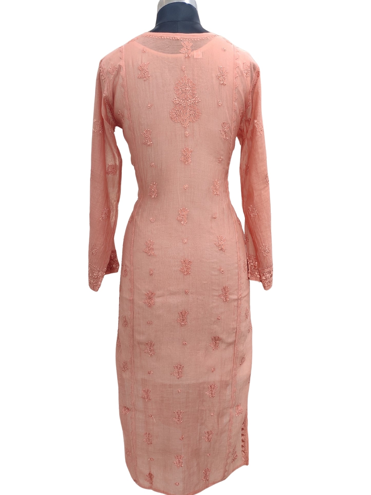 Shyamal Chikan Hand Embroidered Copper Mul Chanderi Lucknowi Chikankari Kurti - 23916