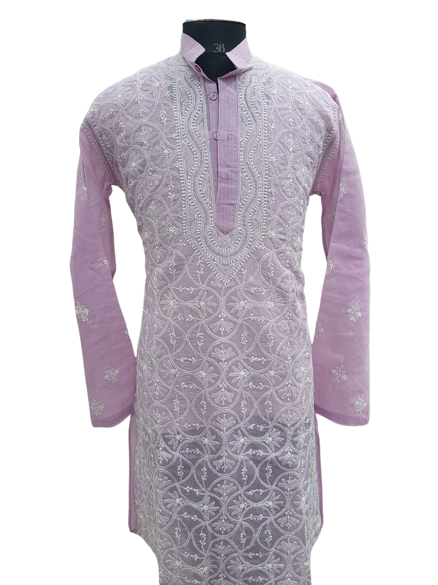 Shyamal Chikan Hand Embroidered Purple Cotton Lucknowi Chikankari Men's Kurta –S24856