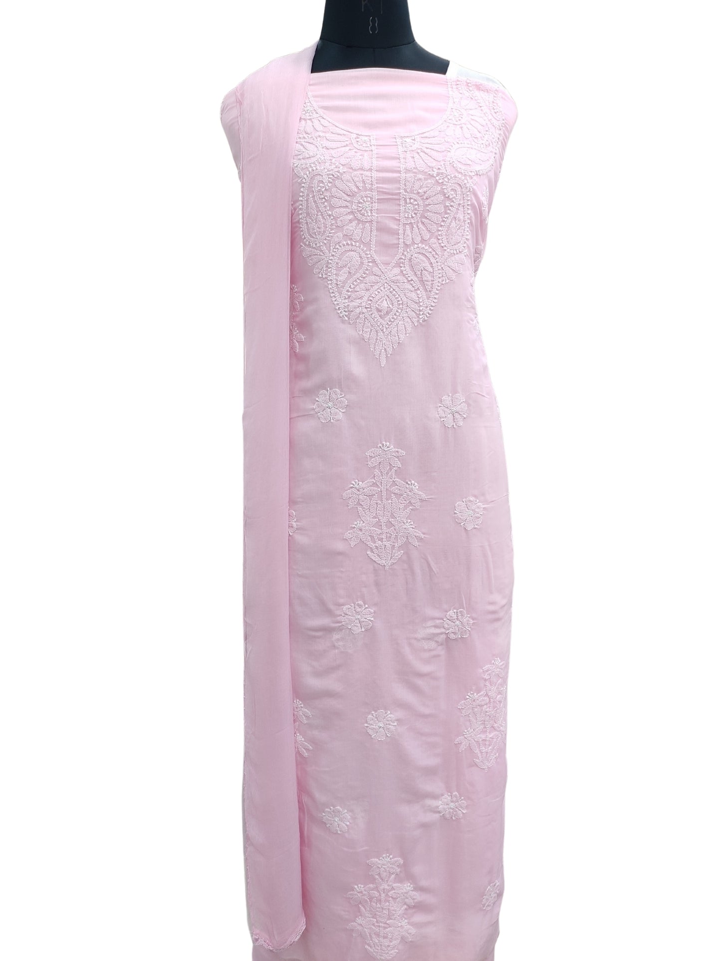 Shyamal Chikan Hand Embroidered Pink Cotton Lucknowi Chikankari Unstitched Suit Piece - S25030