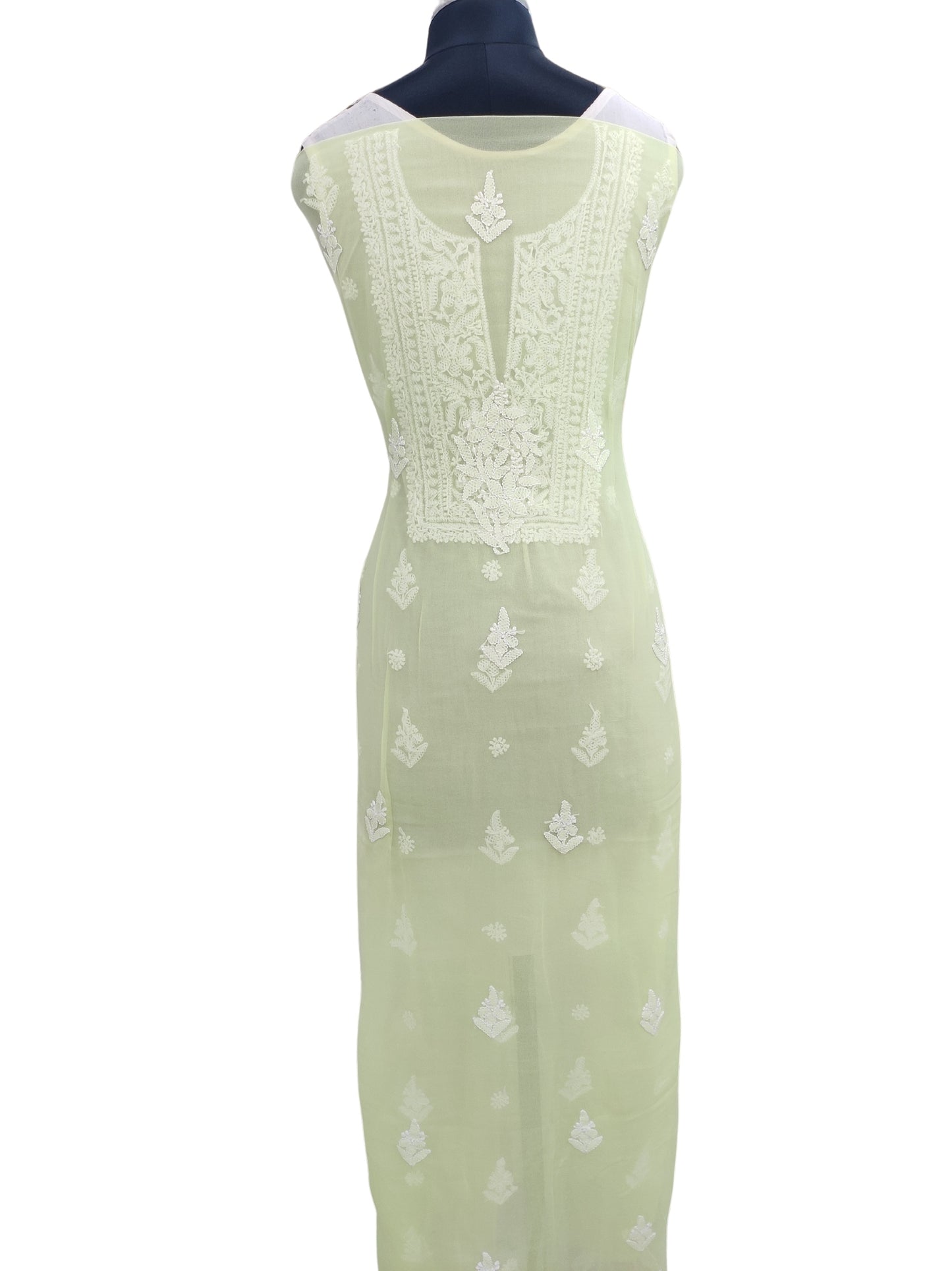 Shyamal Chikan Hand Embroidered Lemon Georgette Lucknowi Chikankari Unstitched Suit Piece - S23145