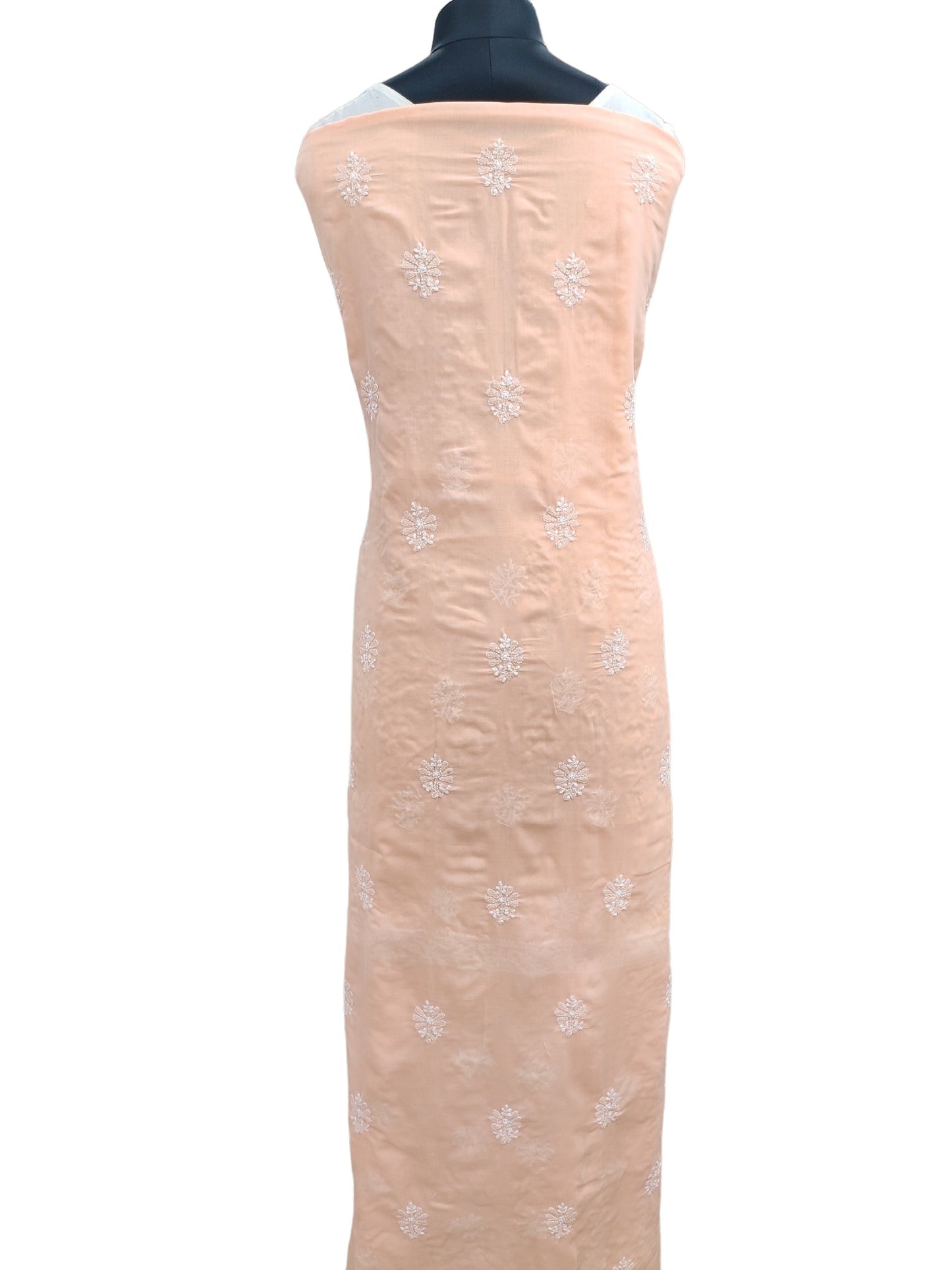 Shyamal Chikan Hand Embroidered Peach Cotton Lucknowi Chikankari Unstitched Suit Piece With Jaali Work- S22349