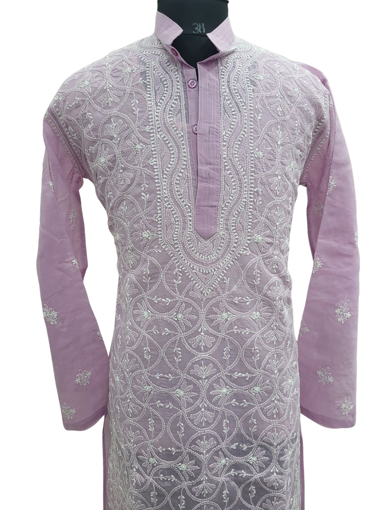 Shyamal Chikan Hand Embroidered Purple Cotton Lucknowi Chikankari Men's Kurta –S24856