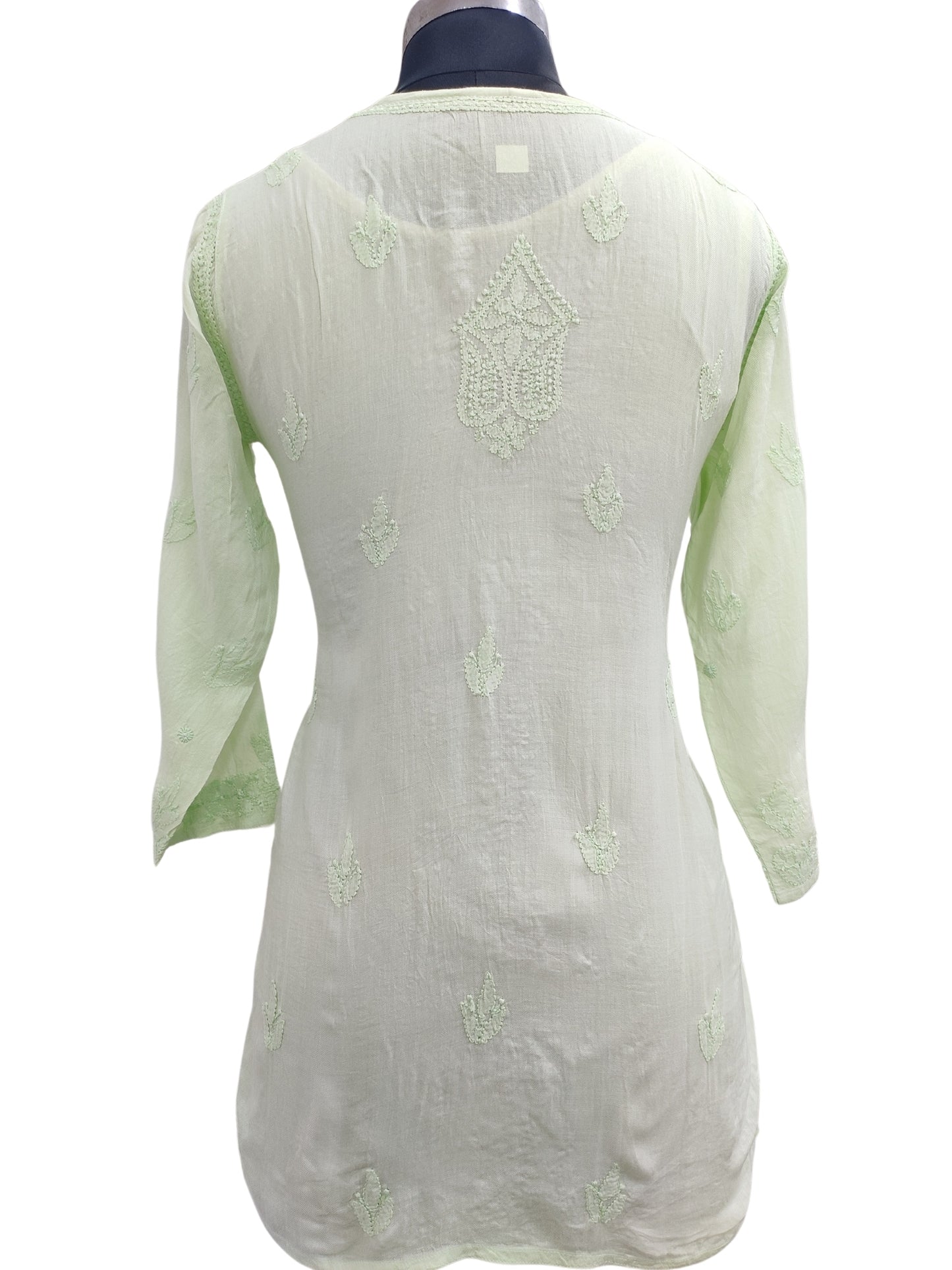 Shyamal Chikan Hand Embroidered Green Pure Cotton Lucknowi Chikankari Short Top- S22656