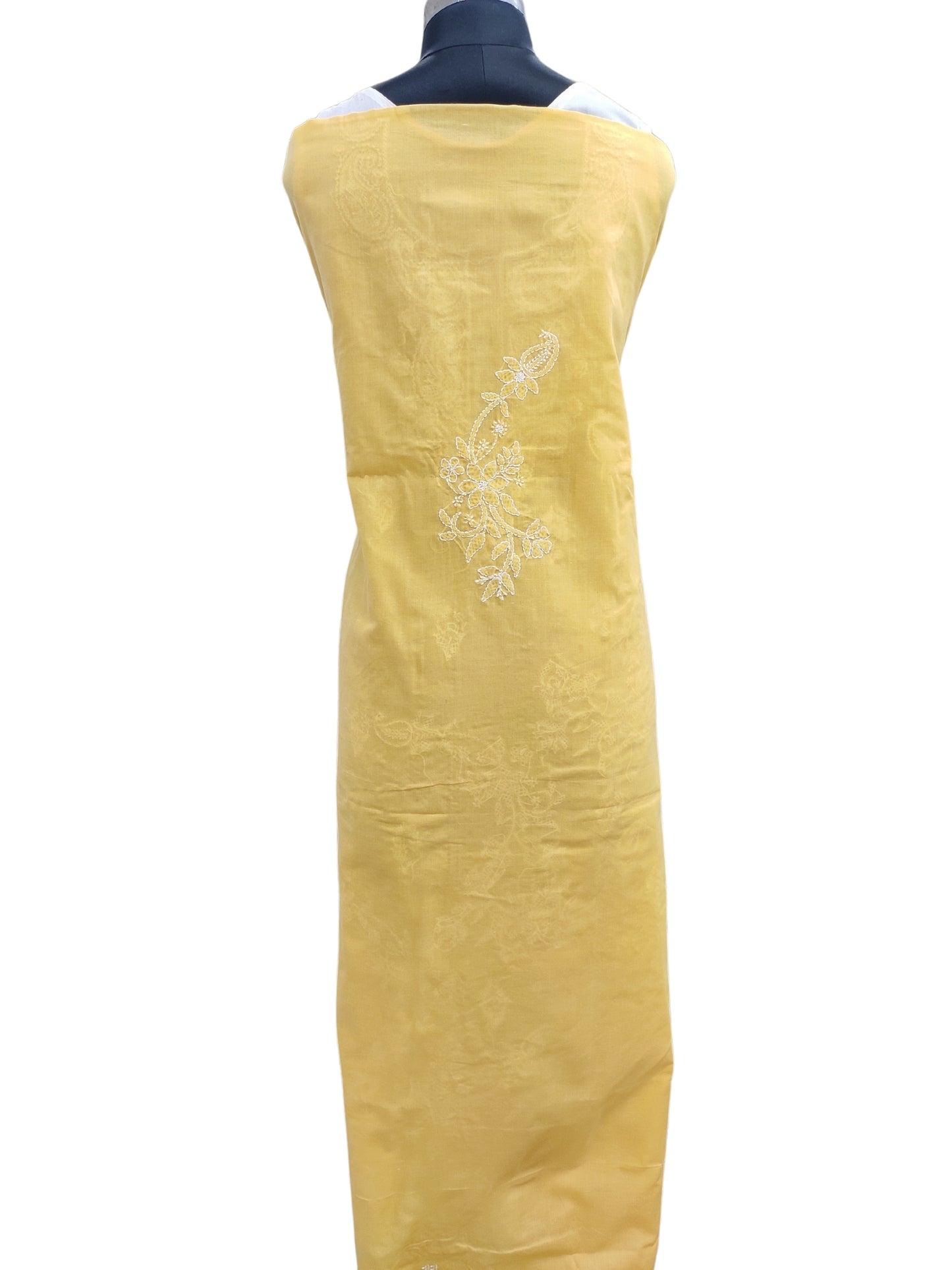 Shyamal Chikan Hand Embroidered Yellow Cotton Lucknowi Chikankari Unstitched Suit Piece 24089