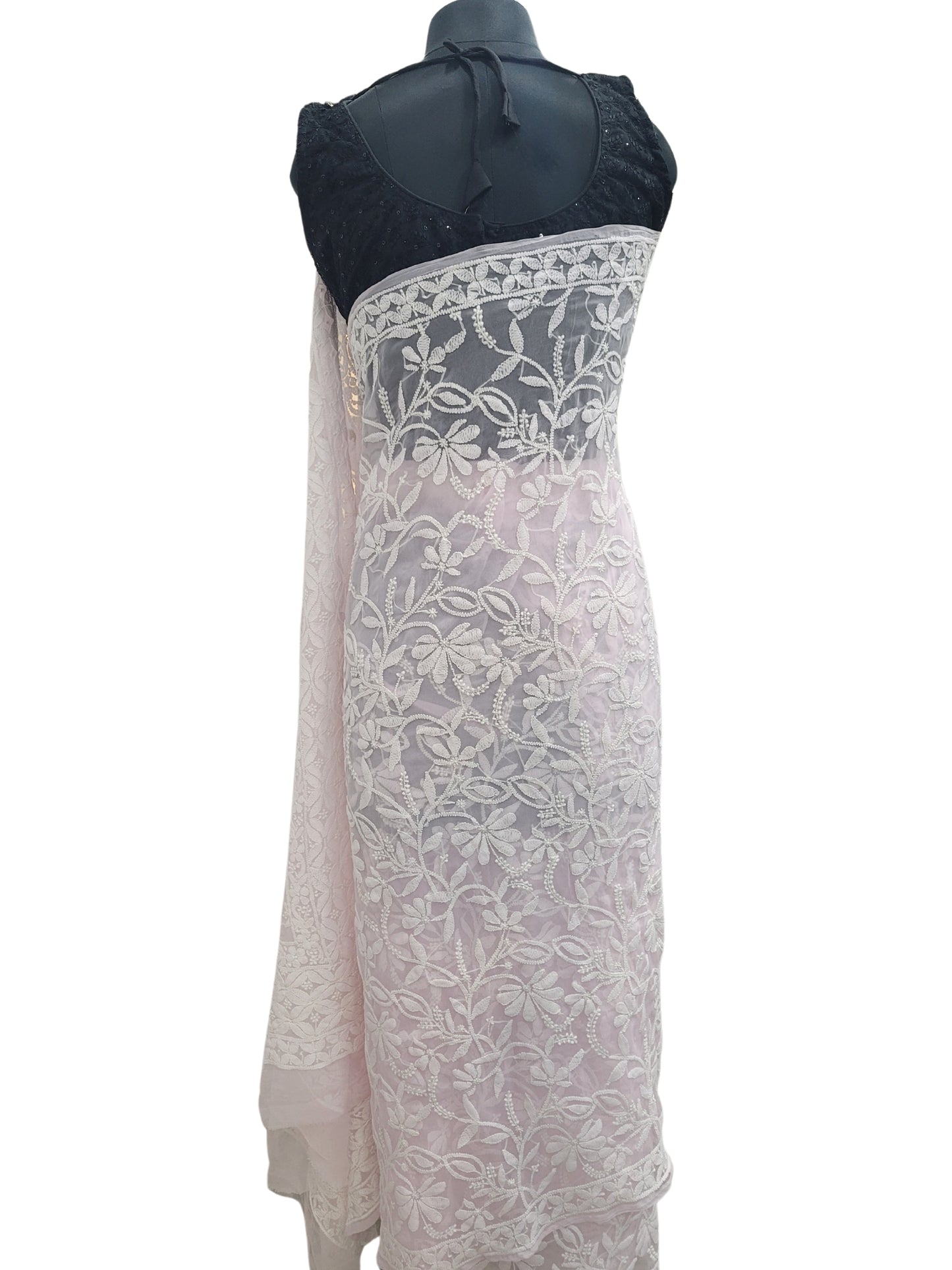 Shyamal Chikan Hand Embroidered Pink Georgette Lucknowi Chikankari Full Jaal Saree With Blouse Piece - S25200