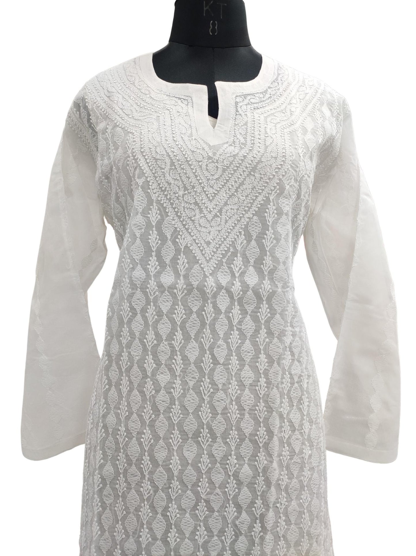 Shyamal Chikan Hand Embroidered White Cotton Lucknowi Chikankari Kurti- S20029