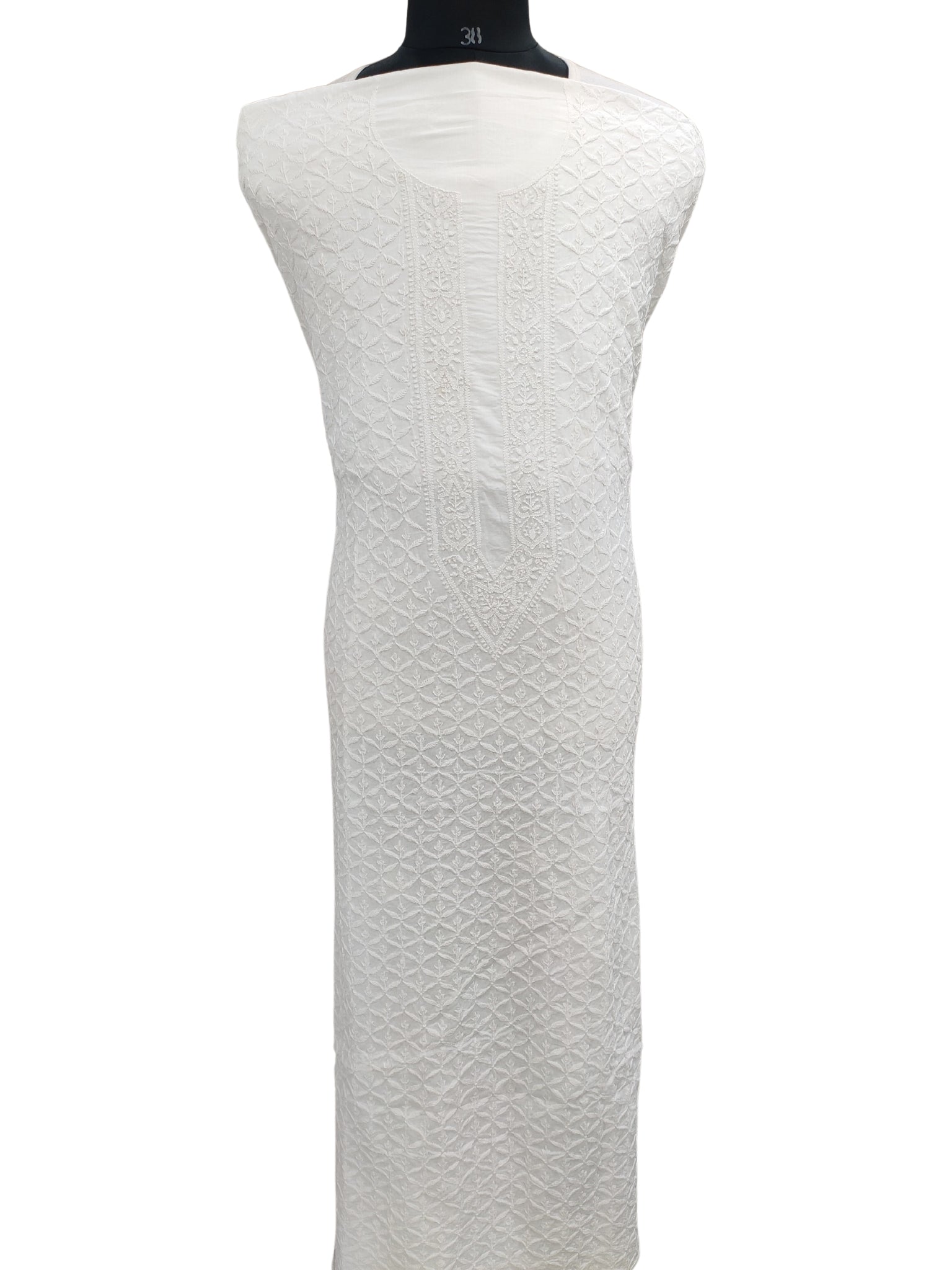 Shyamal Chikan Hand Embroidered White Malmal cotton Lucknowi Chikankari Unstitched Men's Kurta Piece – S20491