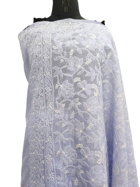 Shyamal Chikan Hand Embroidered Lavender Cotton Lucknowi Chikankari Heavy Palla Saree With Blouse Piece- S22536