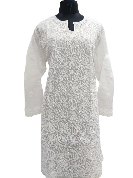White Kurta, White Chikankari women tunic, Hand Embroidery Soft cotton  voile, white Tunic, long tunic, Kurta, kurti, Indian Cotton 40