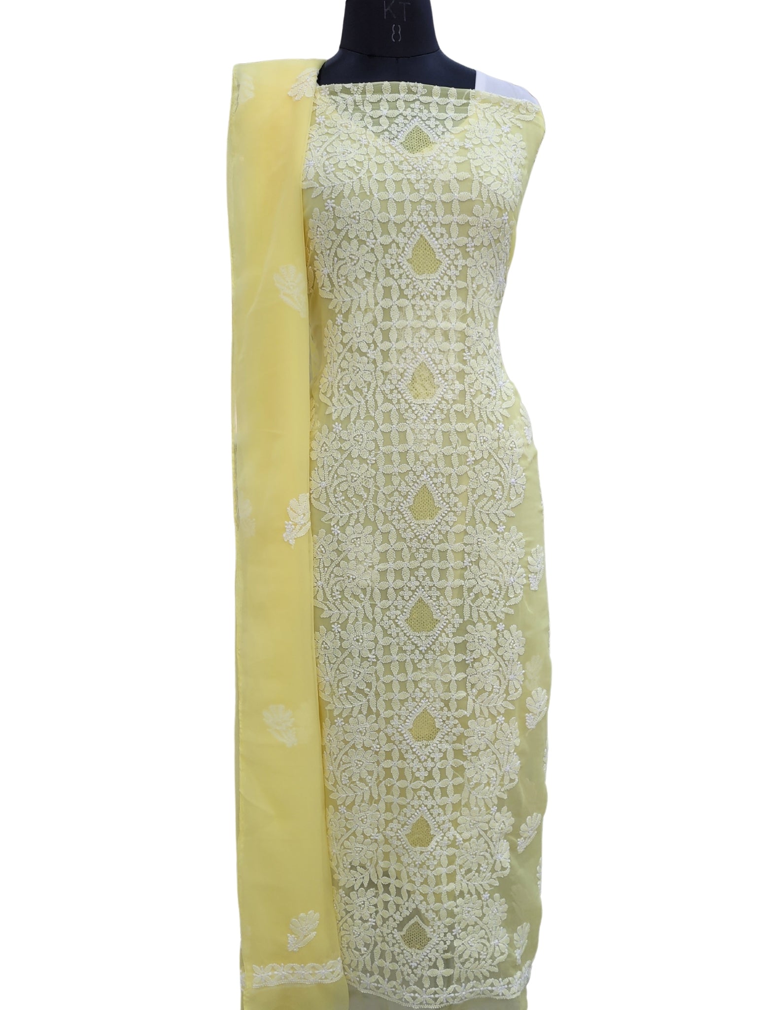 Shyamal Chikan Hand Embroidered Yellow Georgette Lucknowi Chikankari Unstitched Suit Piece - S24357