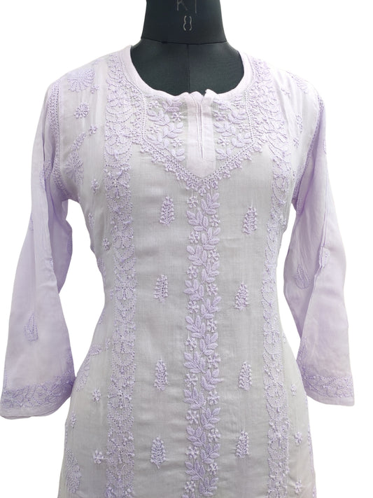 Shyamal Chikan Hand Embroidered Lavender Pure Cotton Lucknowi Chikankari Short Top- S22651