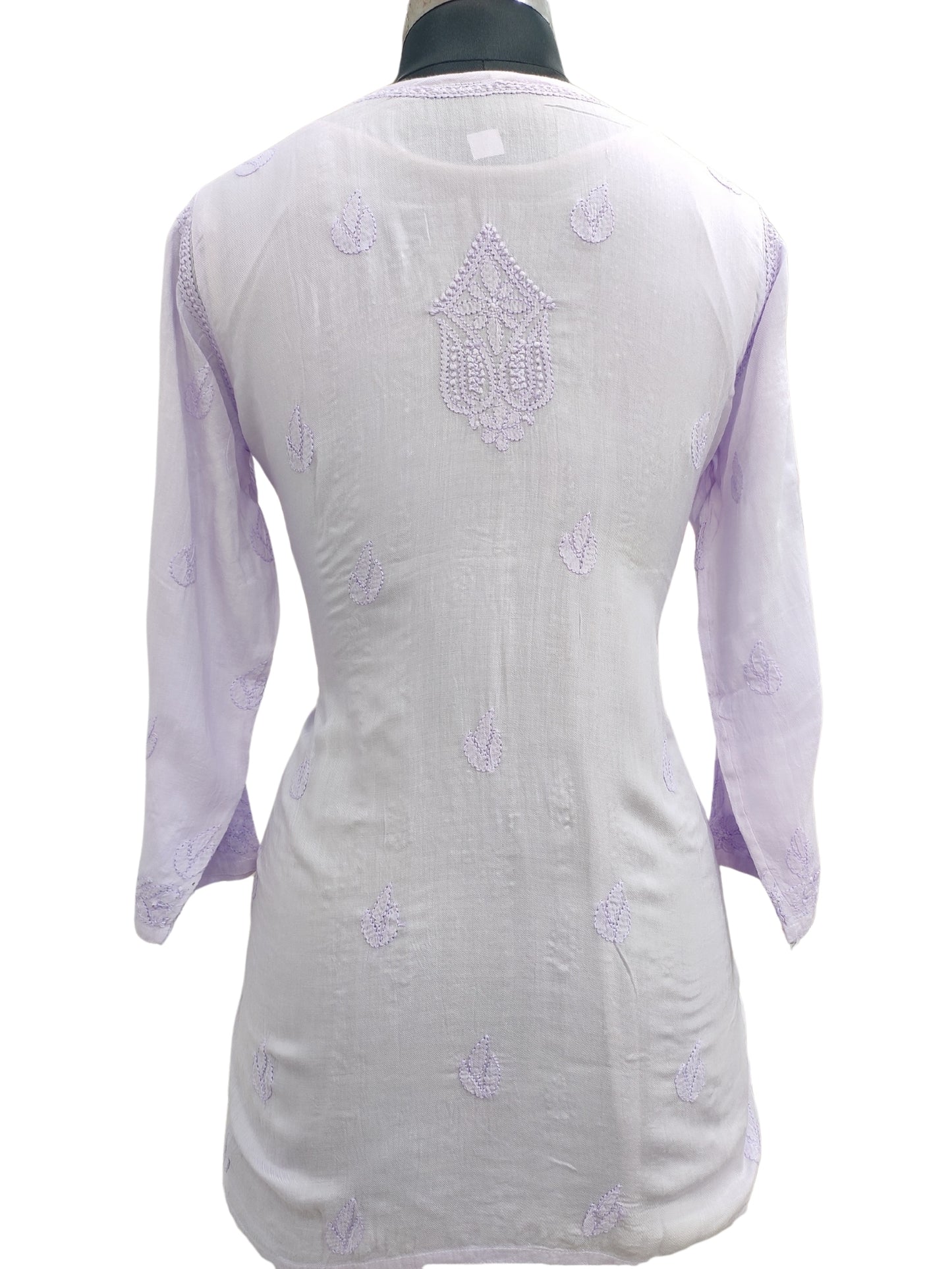 Shyamal Chikan Hand Embroidered Lavender Pure Cotton Lucknowi Chikankari Short Top- S22651