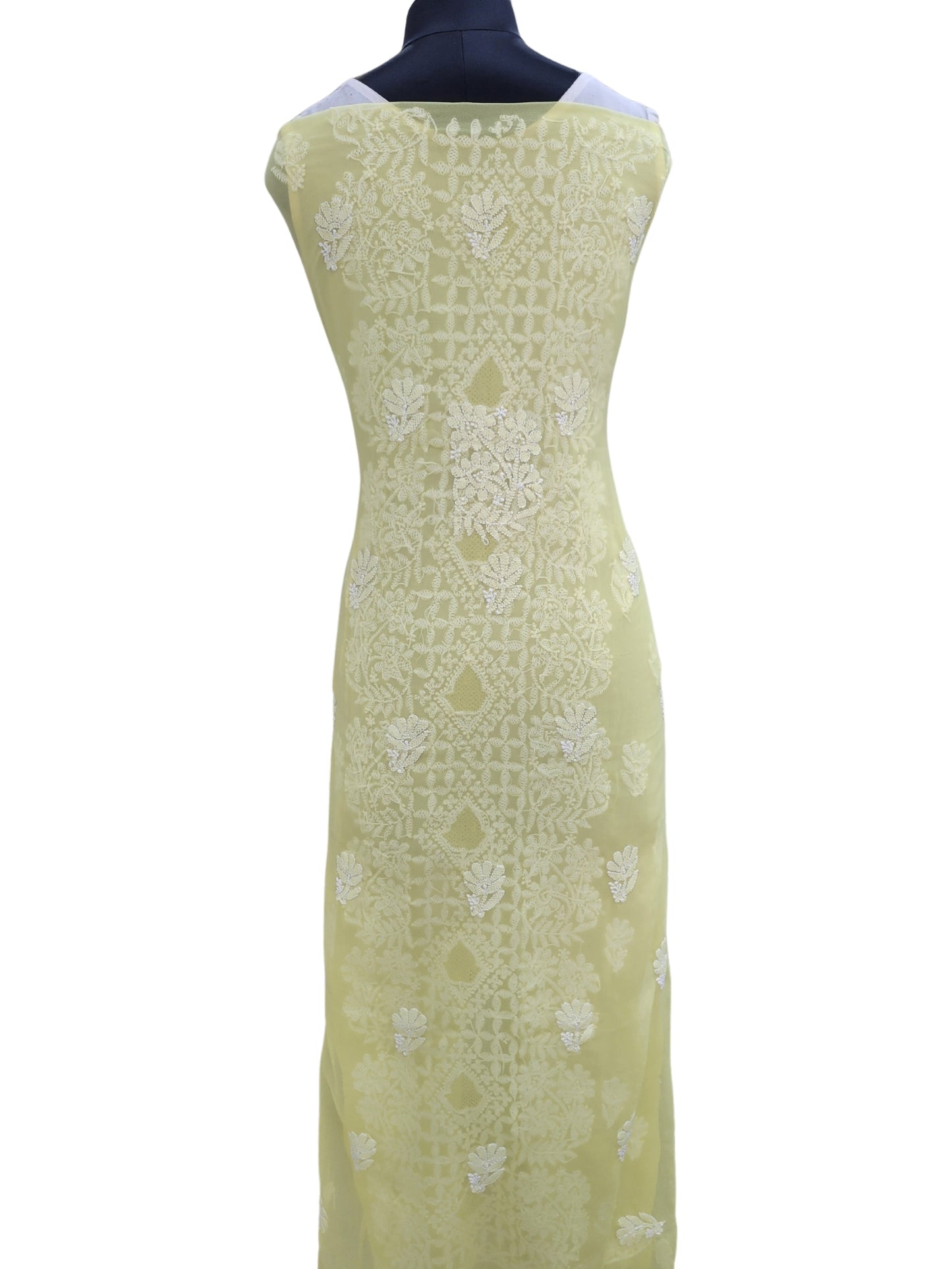 Shyamal Chikan Hand Embroidered Yellow Georgette Lucknowi Chikankari Unstitched Suit Piece - S24357