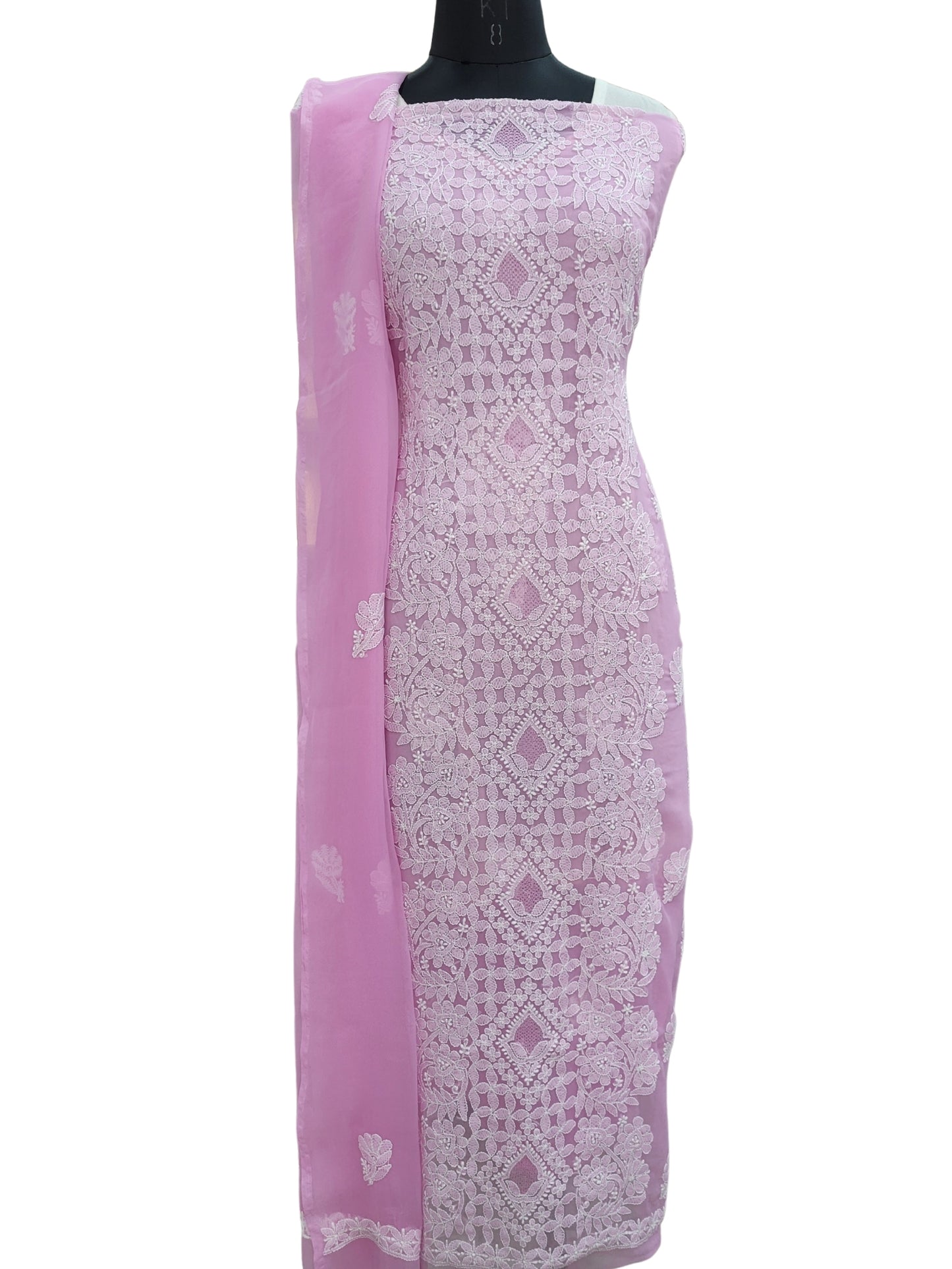 Shyamal Chikan Hand Embroidered Purple Georgette Lucknowi Chikankari Unstitched Suit Piece - S24360