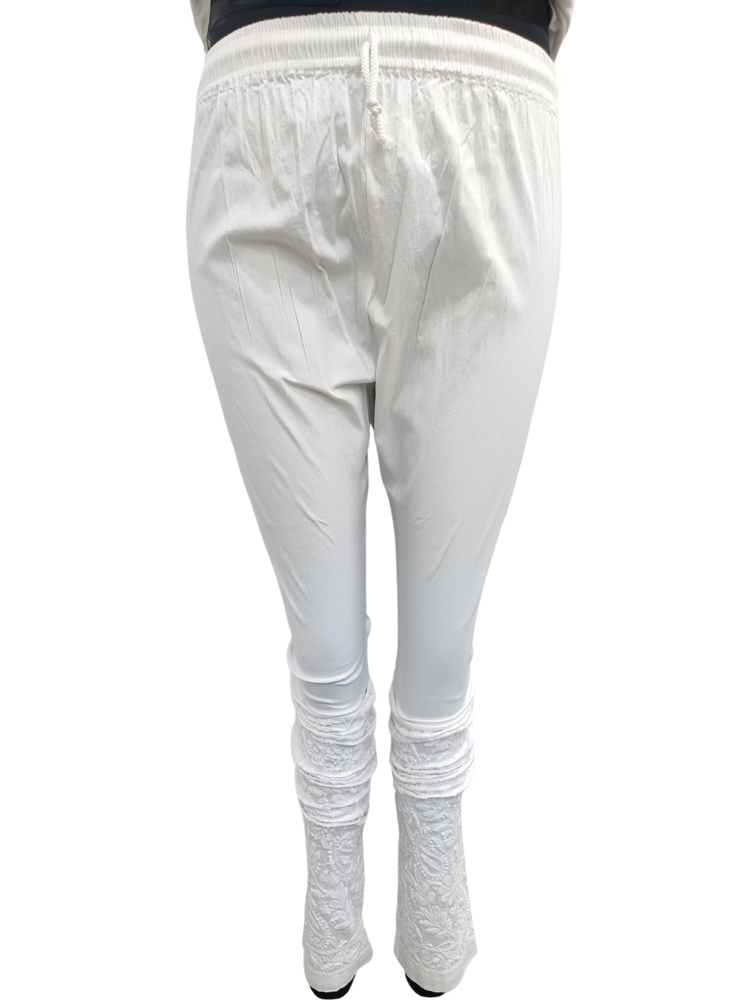 Shyamal Chikan Hand Embroidered White Lycra Cotton Lucknowi Chikankari Women's Legging – S23072