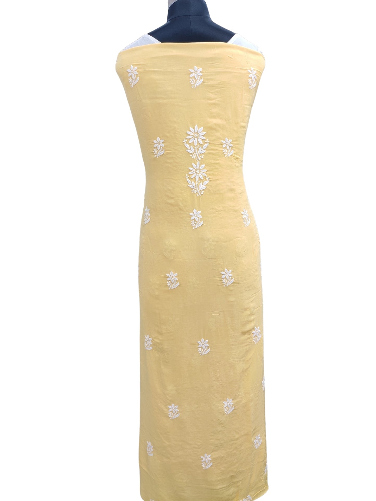 Shyamal Chikan Hand Embroidered Yellow Modal Lucknowi Chikankari Unstitched Suit Piece - S24740