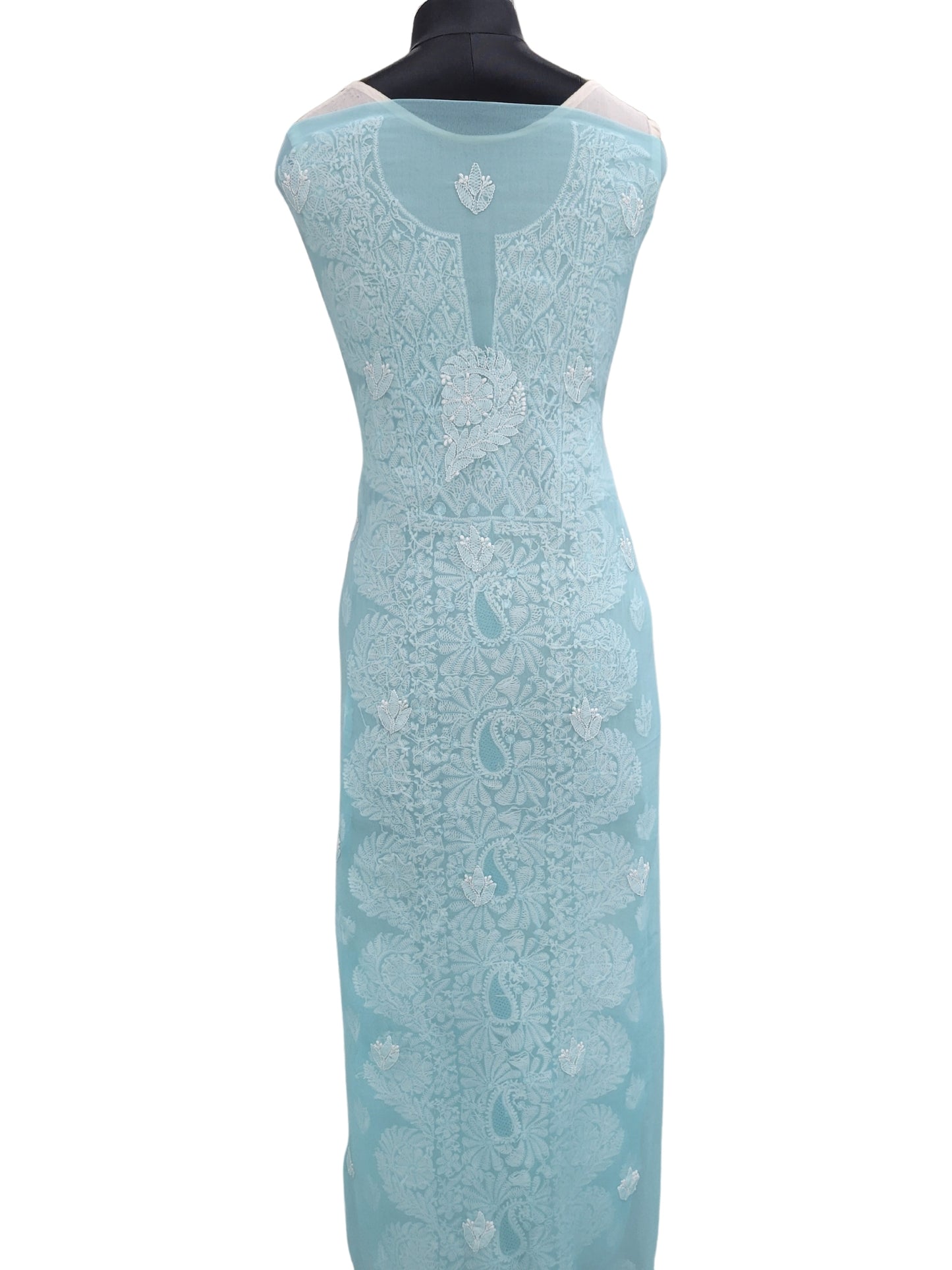 Shyamal Chikan Hand Embroidered Blue Georgette Lucknowi Chikankari Unstitched Suit Piece - S24361