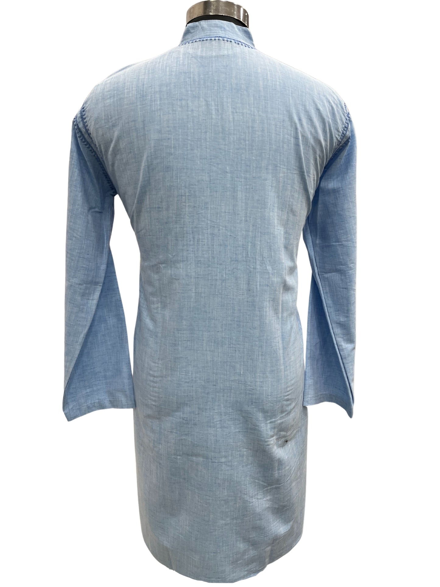 Shyamal Chikan Hand Embroidered Blue Cotton Lucknowi Chikankari Men's Kurta– S20667