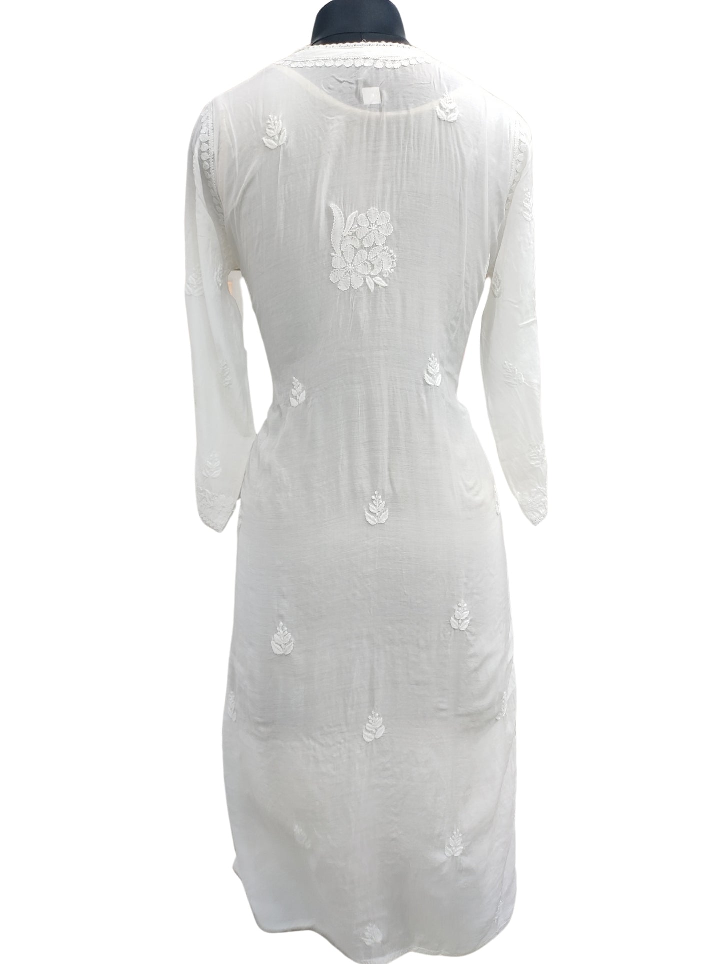 Shyamal Chikan Hand Embroidered White Muslin Lucknowi Chikankari Kurti - S24965