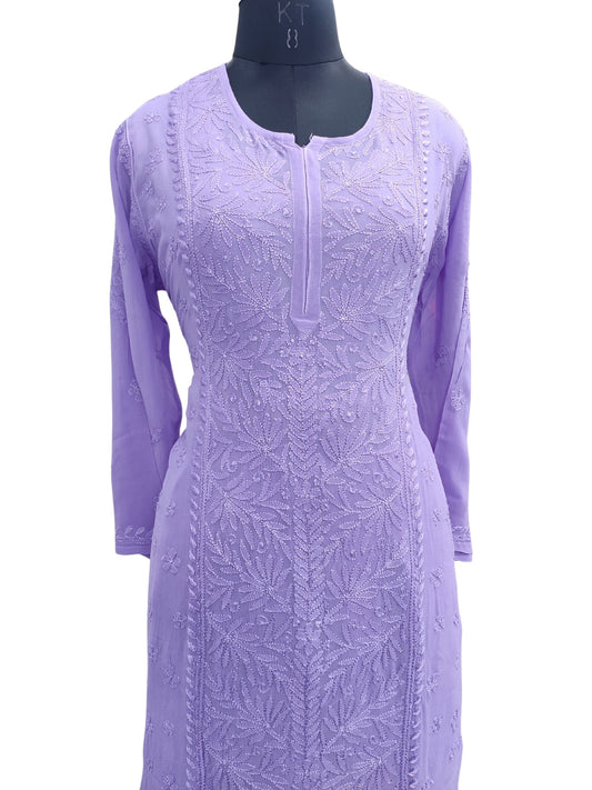 Shyamal Chikan Hand Embroidered Purple Viscose Georgette Lucknowi Chikankari Kurta and Bottom Set - 23669