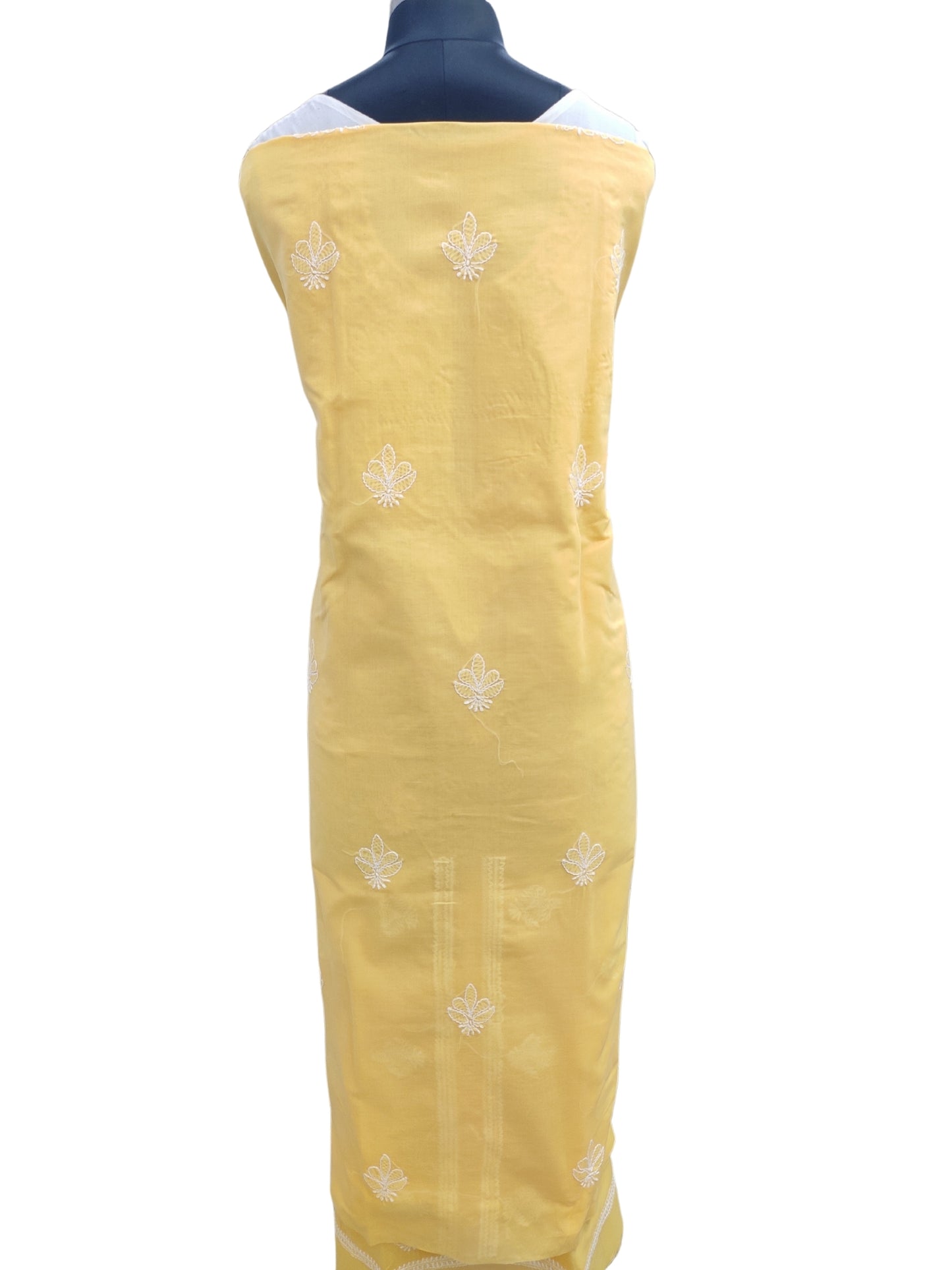 Shyamal Chikan Hand Embroidered Yellow Cotton Lucknowi Chikankari Unstitched Suit Piece - S24750