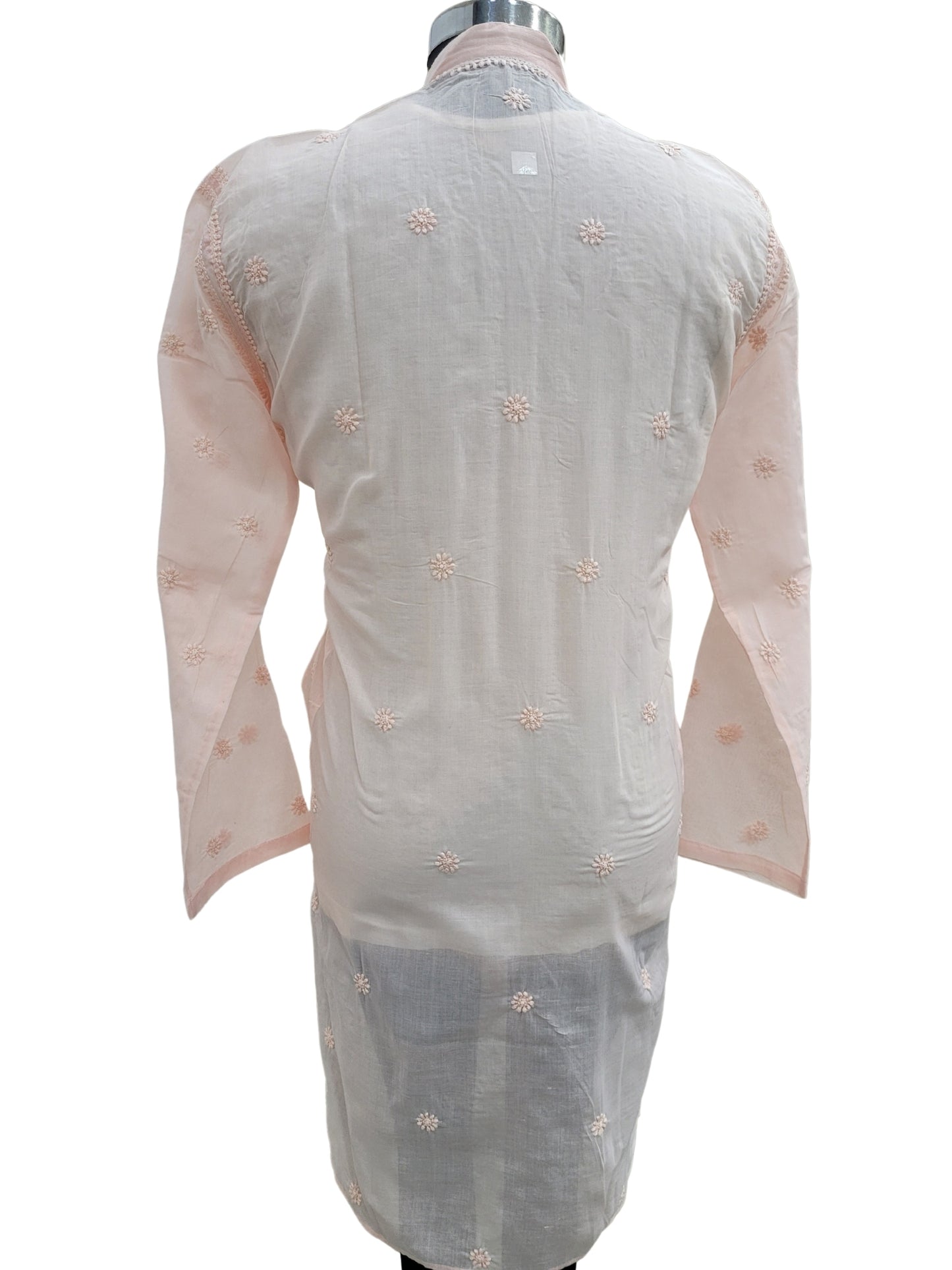 Shyamal Chikan Hand Embroidered Peach Cotton Lucknowi Chikankari Men's Kurta With Daraz Work S25008