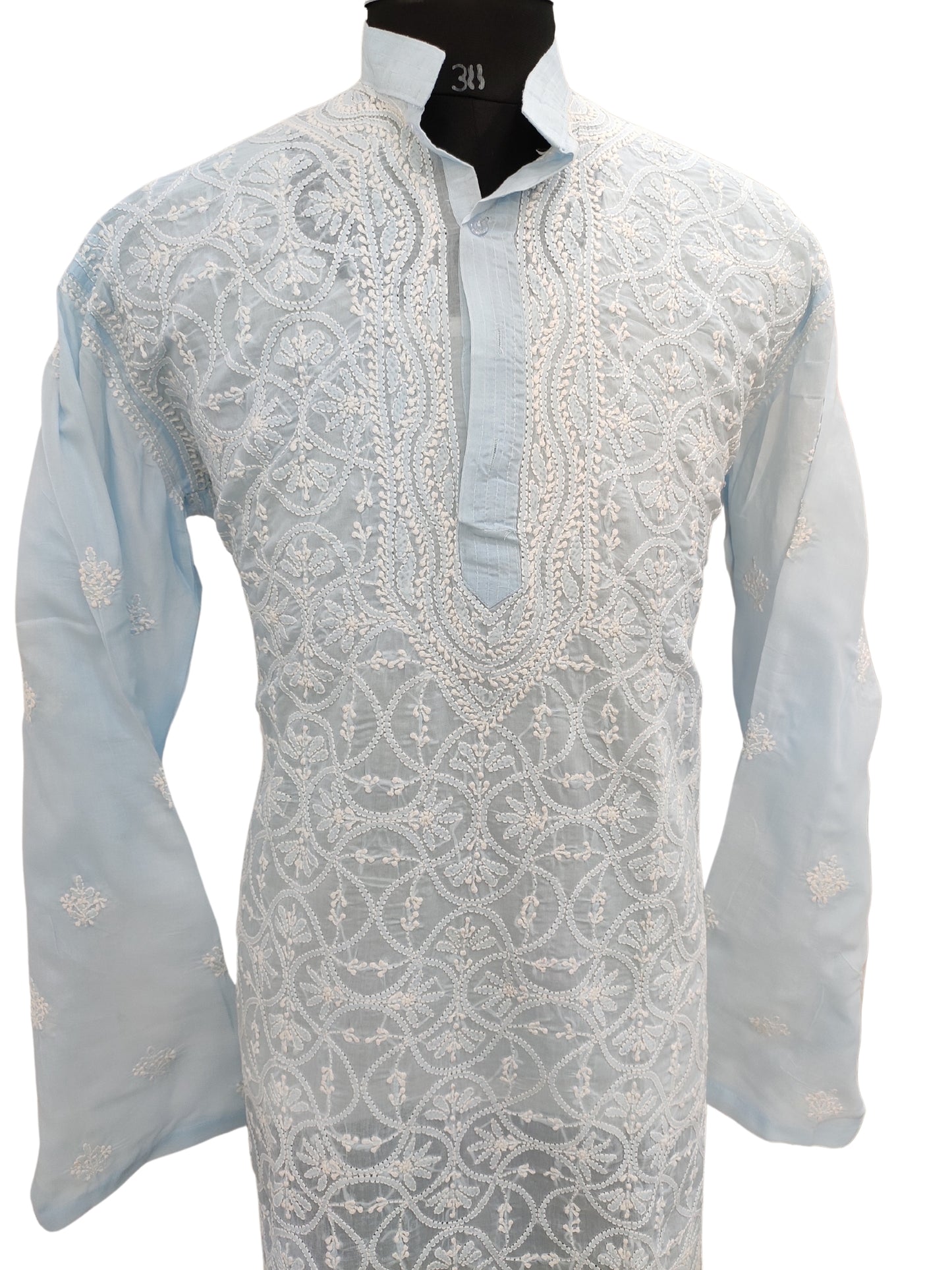 Shyamal Chikan Hand Embroidered Blue Cotton Lucknowi Chikankari Men's Kurta –S22664