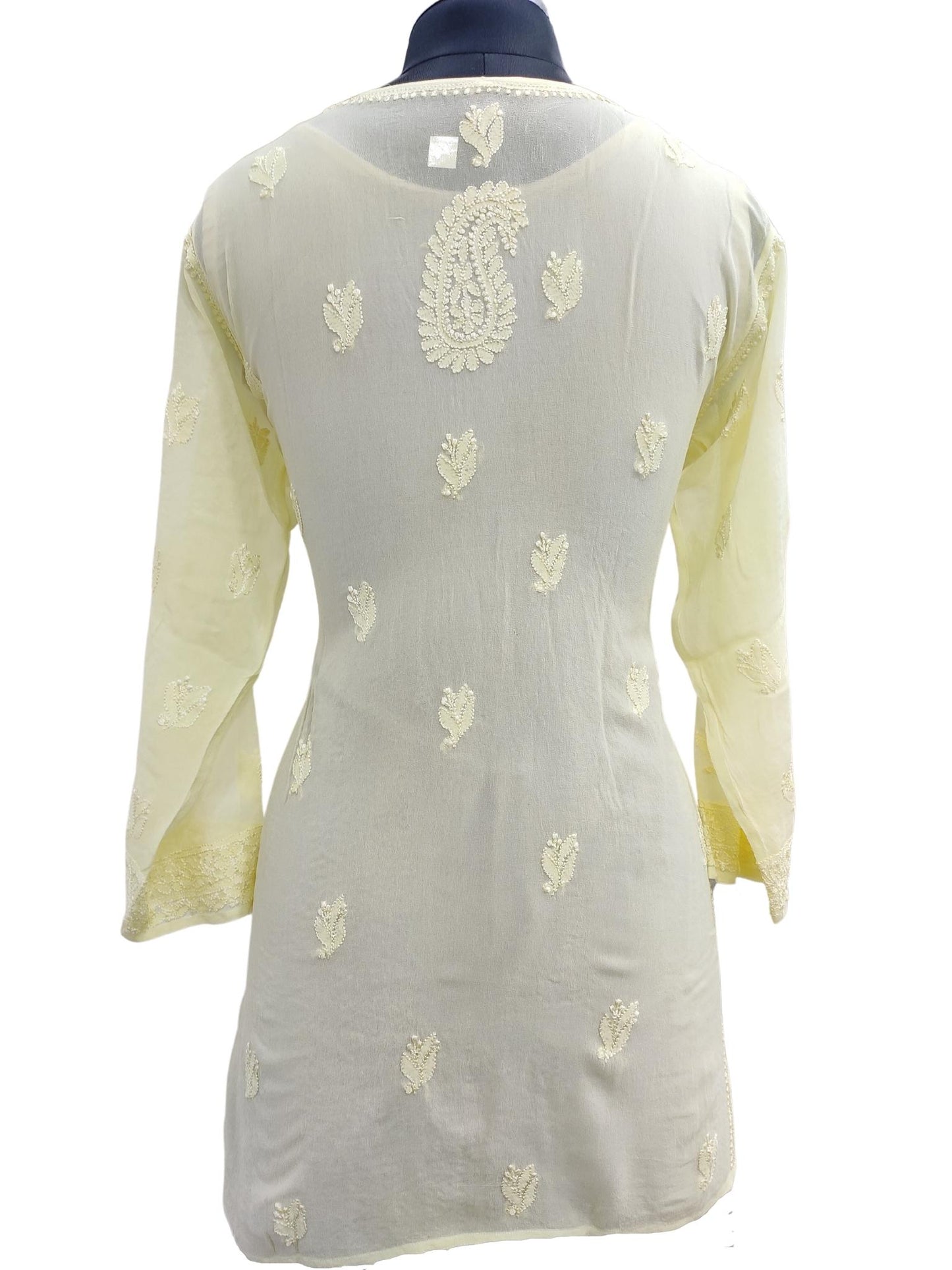 Shyamal Chikan Hand Embroidered Yellow Viscose Georgette Lucknowi Chikankari Short Top - S20375