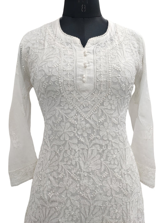 Shyamal Chikan Hand Embroidered White Muslin Lucknowi Chikankari Short Top - S23484