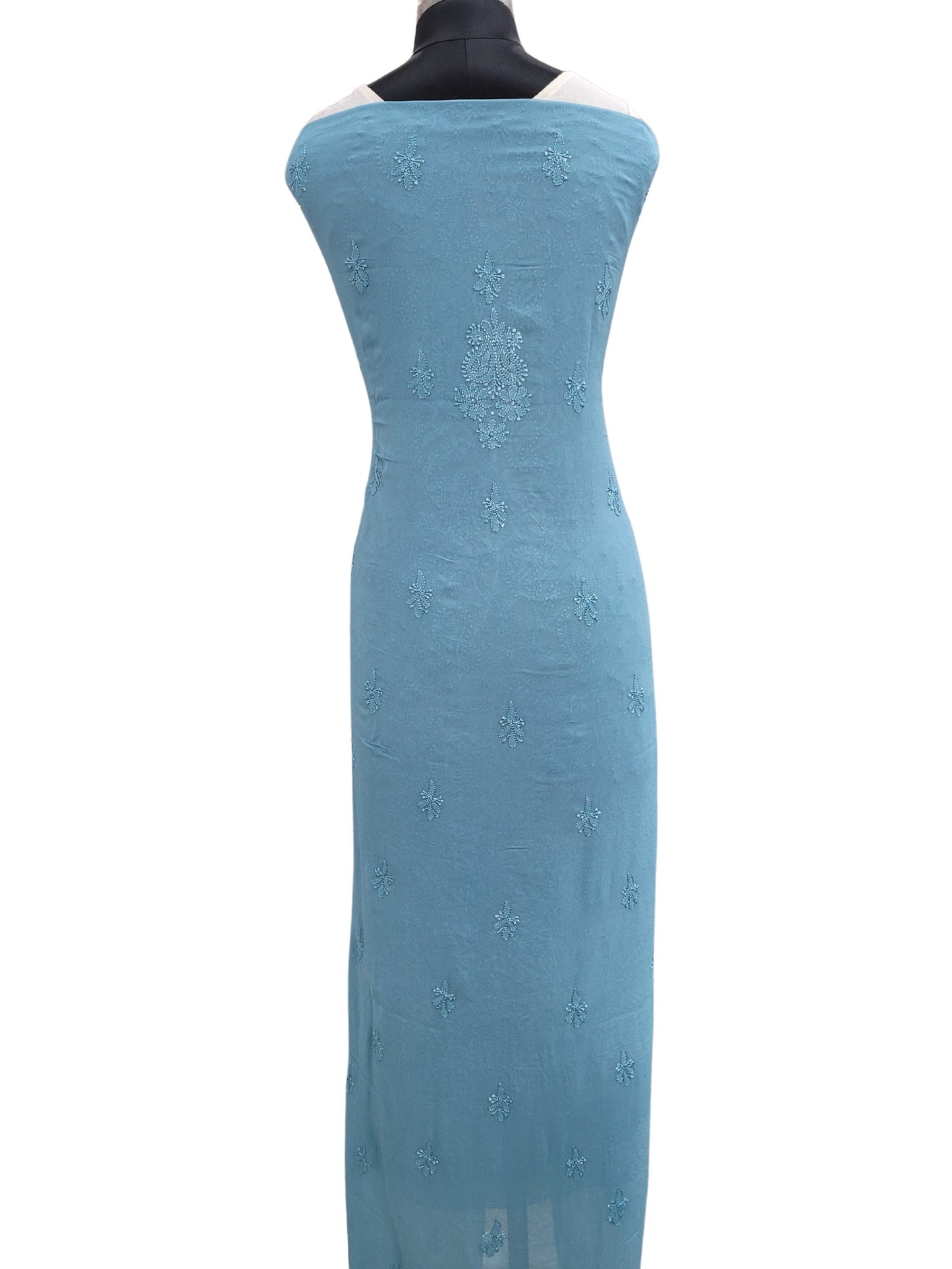 Shyamal Chikan Hand Embroidered Blue Viscose Georgette Lucknowi Chikankari Unstitched Kurta Piece- S19687