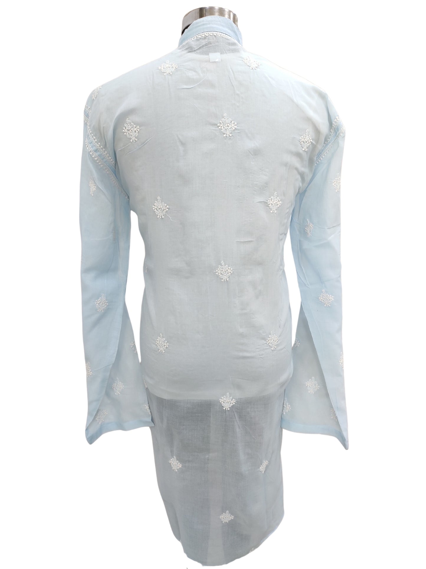 Shyamal Chikan Hand Embroidered Blue Cotton Lucknowi Chikankari Men's Kurta –S22664