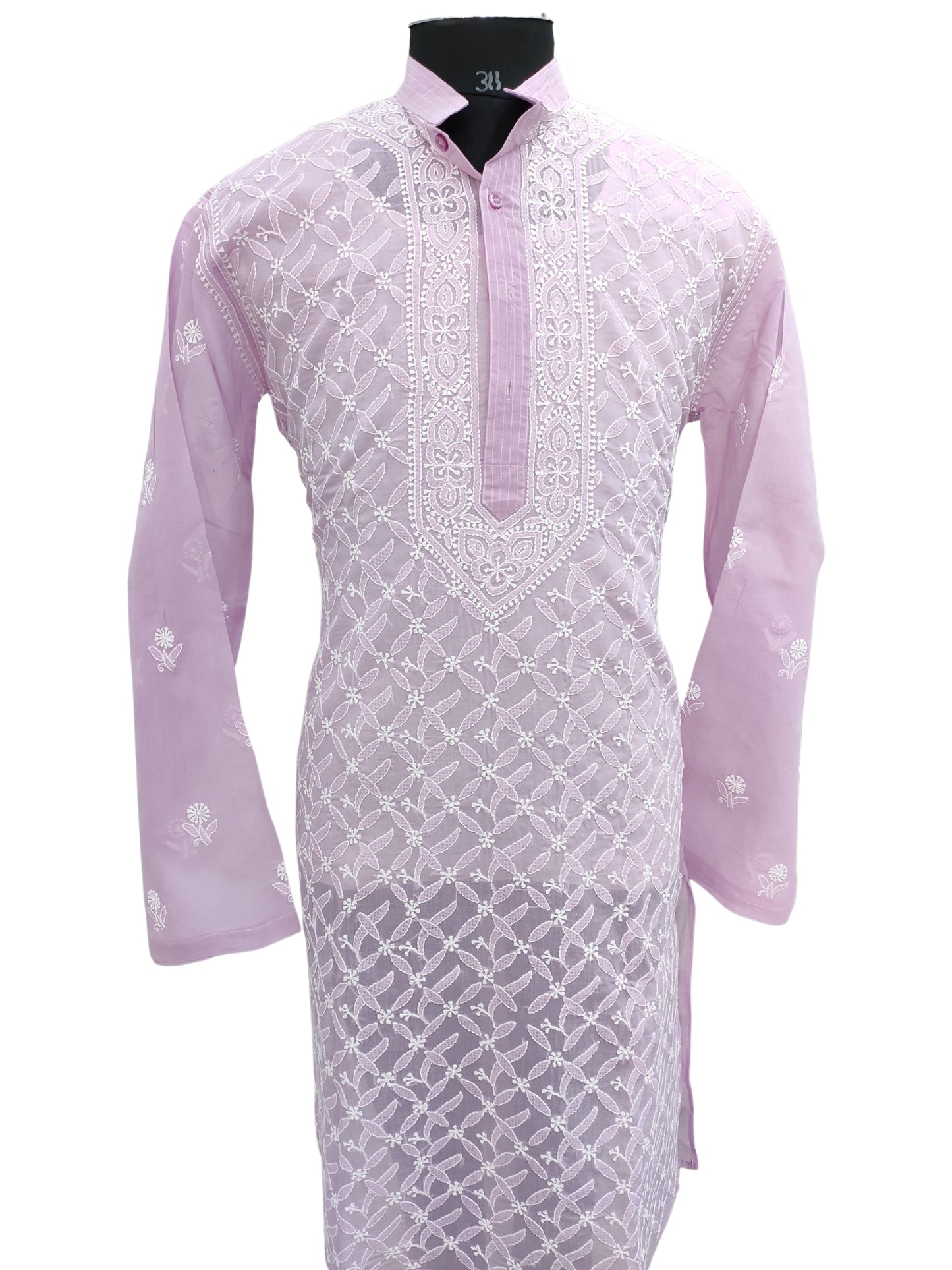 Shyamal Chikan Hand Embroidered Purple Cotton Lucknowi Chikankari Men's Kurta –S22665