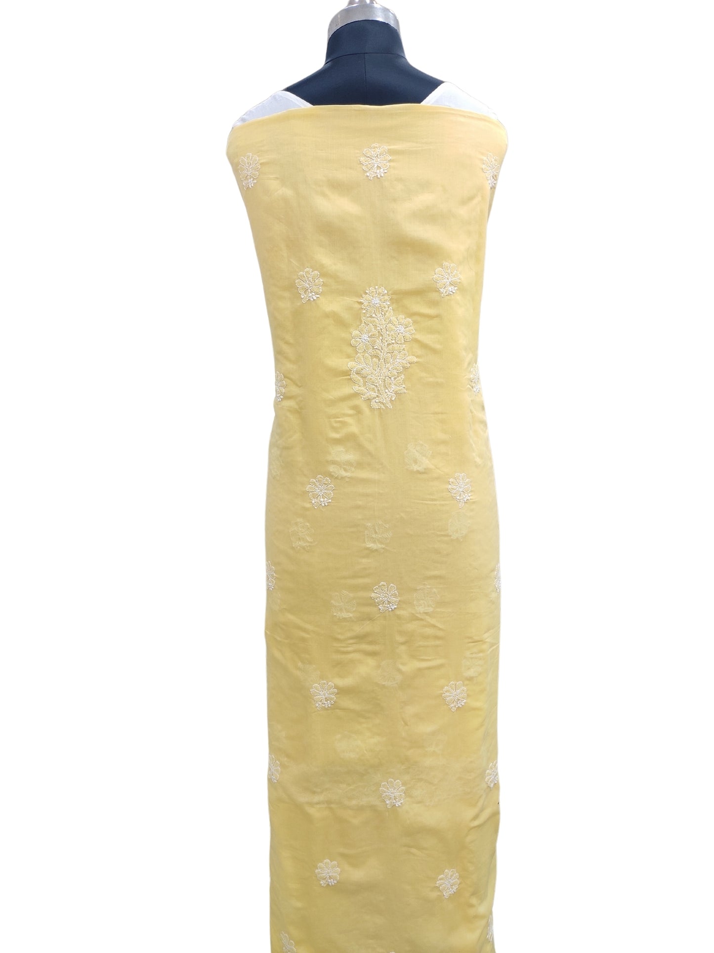 Shyamal Chikan Hand Embroidered Yellow Cotton Lucknowi Chikankari Unstitched Suit Piece With Parsi Work - S22236