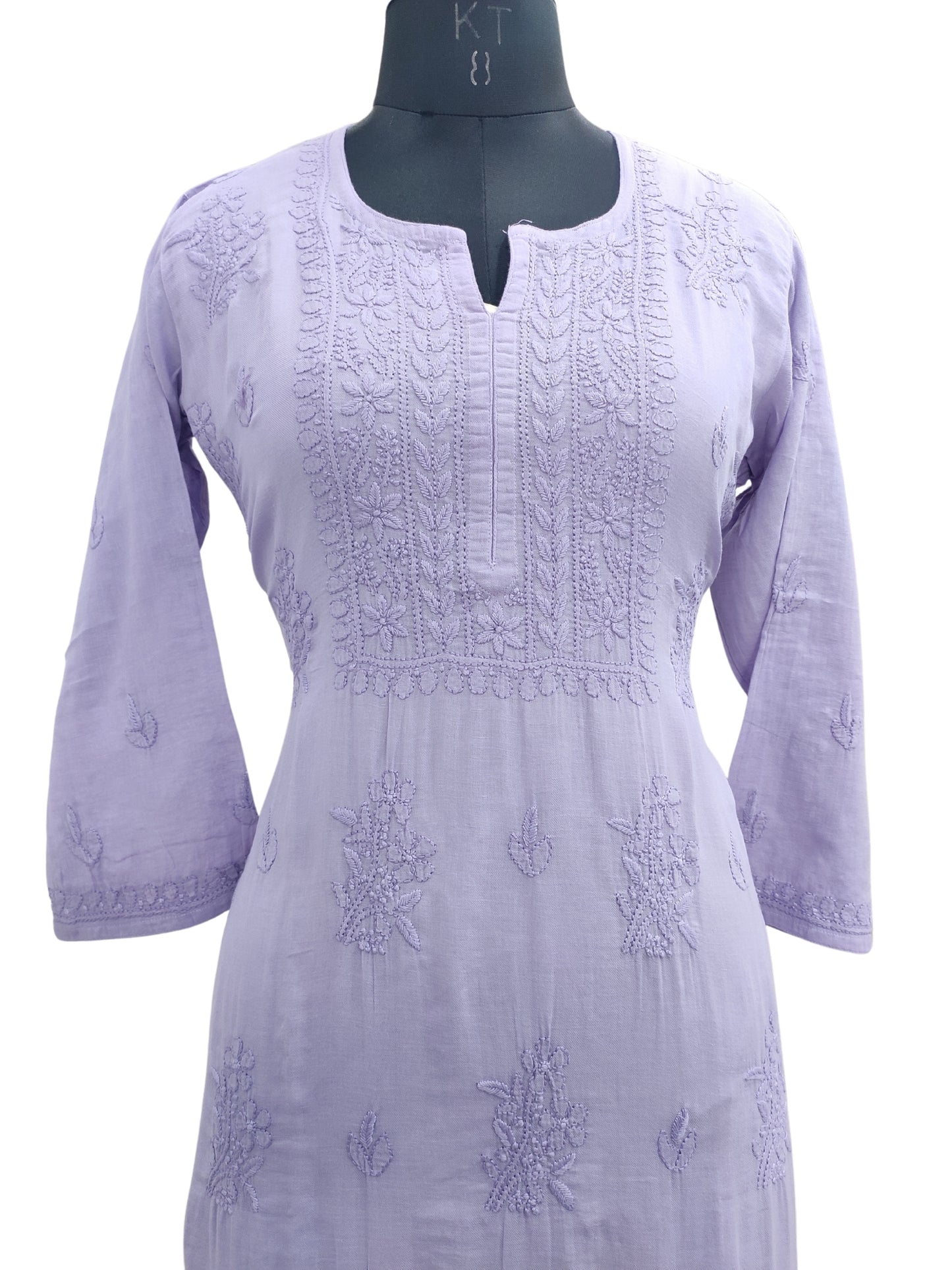 Shyamal Chikan Hand Embroidered Purple Mul Lenin Lucknowi Chikankari Kurti- 23848