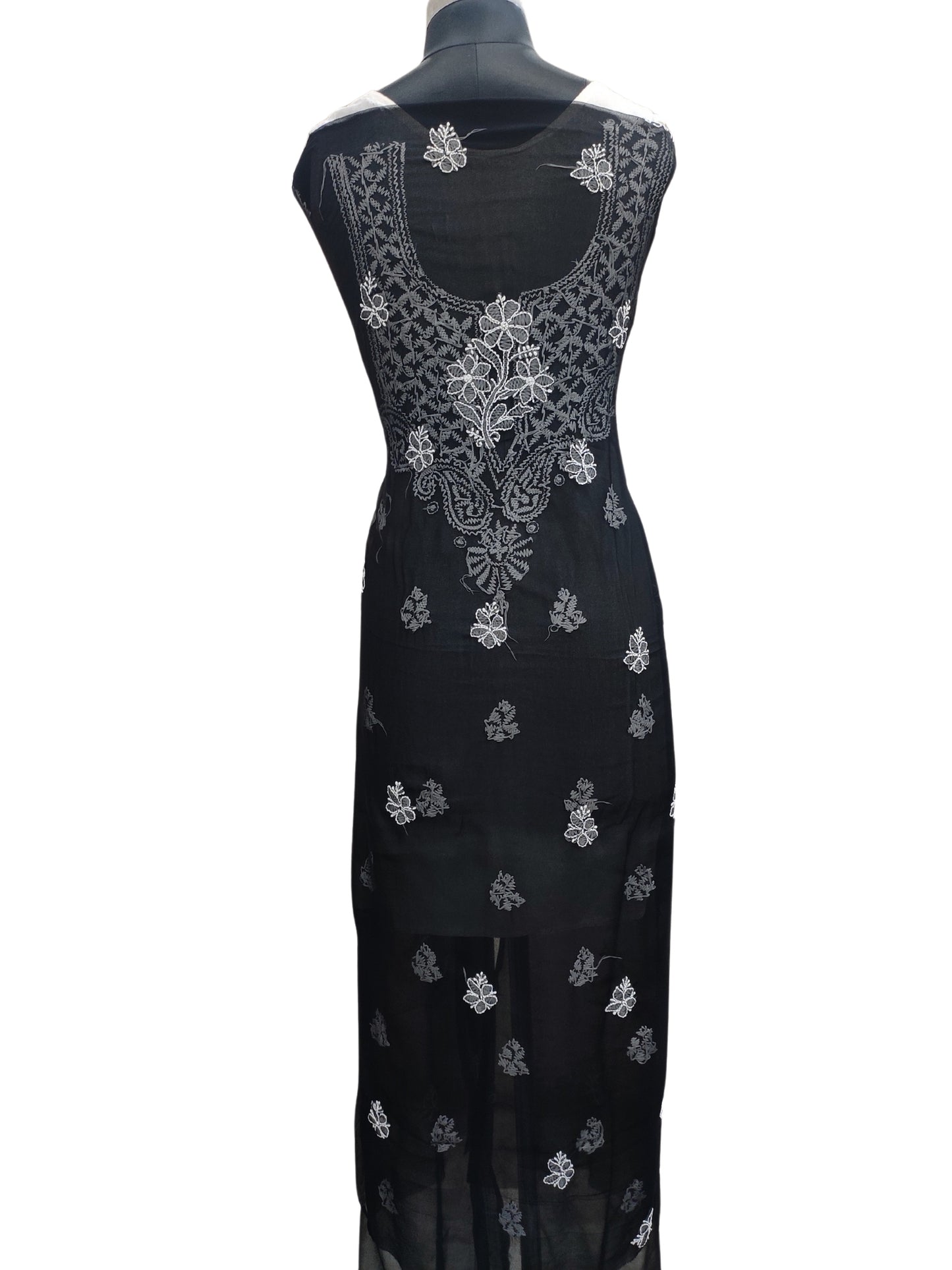 Shyamal Chikan Hand Embroidered Black Georgette Lucknowi Chikankari Unstitched Suit Piece - 24096