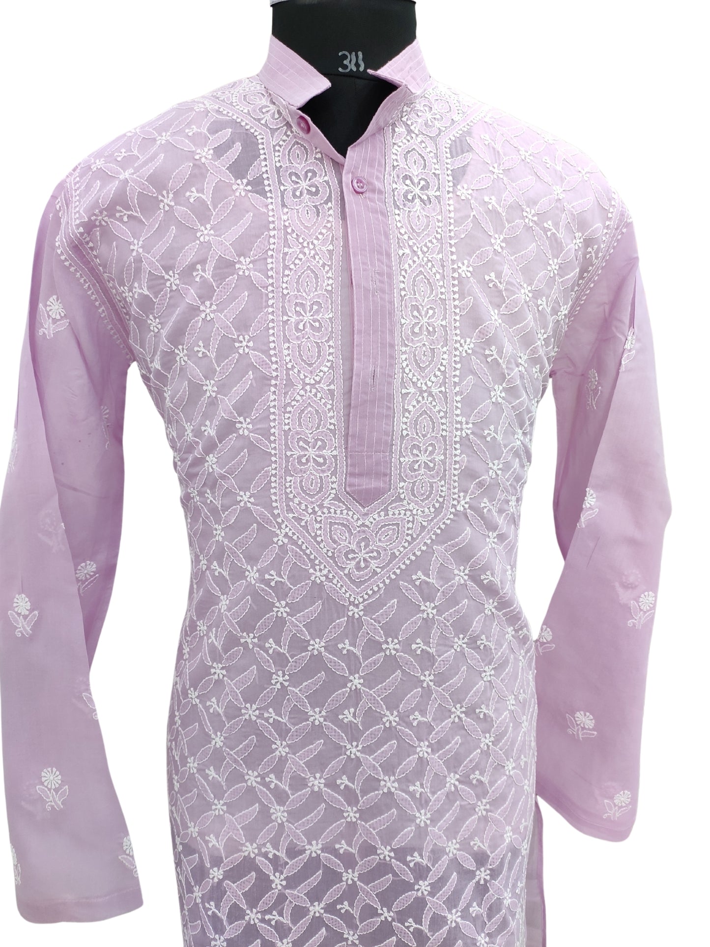 Shyamal Chikan Hand Embroidered Purple Cotton Lucknowi Chikankari Men's Kurta –S22665