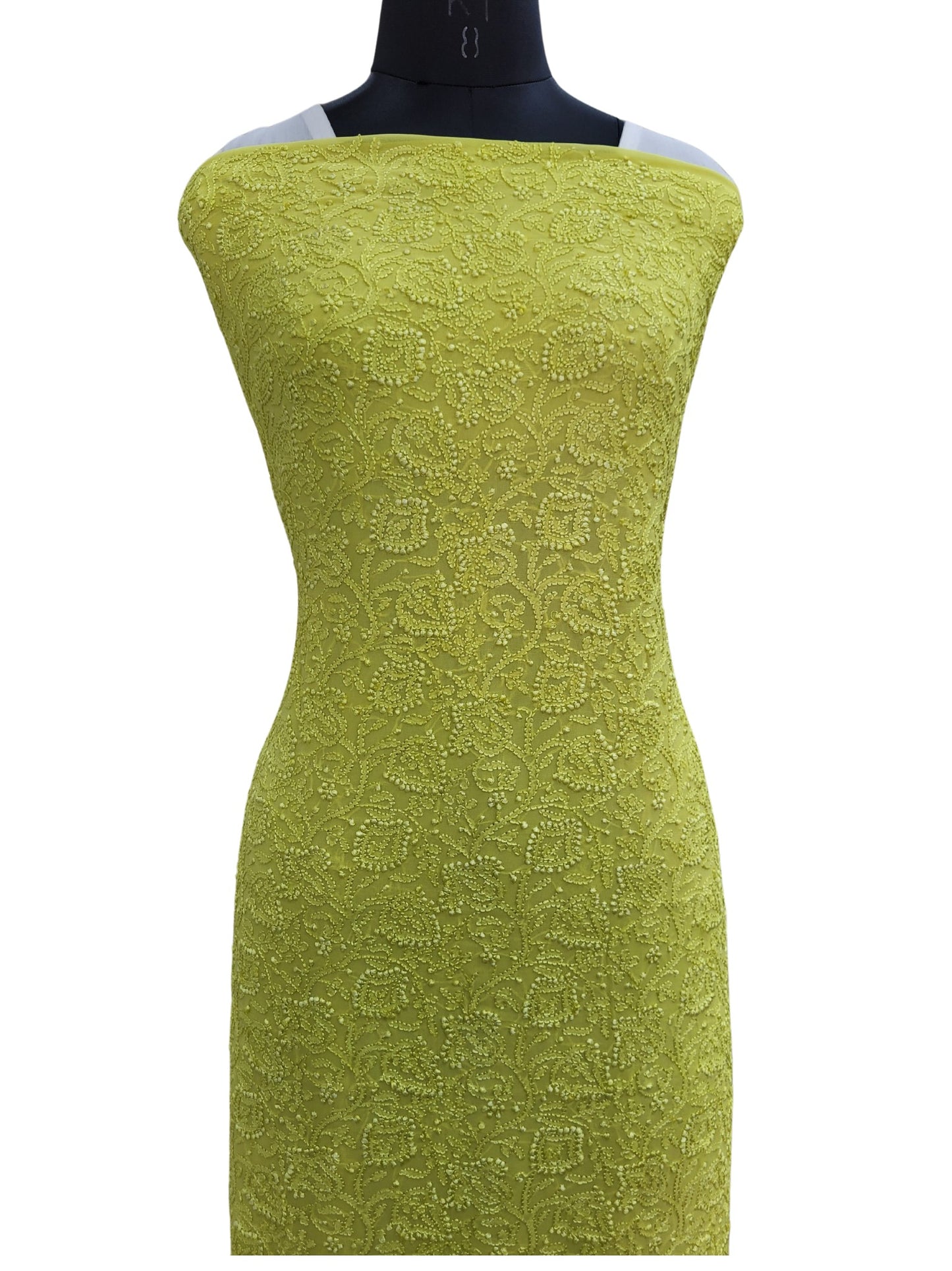 Shyamal Chikan Hand Embroidered Yellow Viscose Georgette Lucknowi Chikankari Unstitched Kurta Piece- S19676