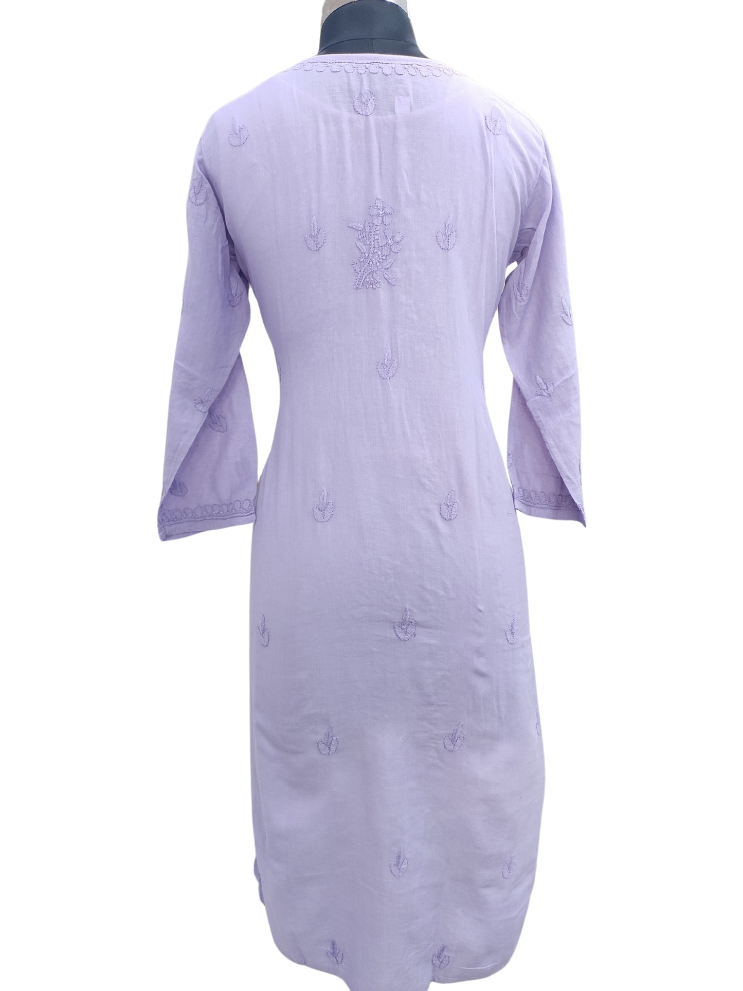 Shyamal Chikan Hand Embroidered Purple Mul Lenin Lucknowi Chikankari Kurti- 23848