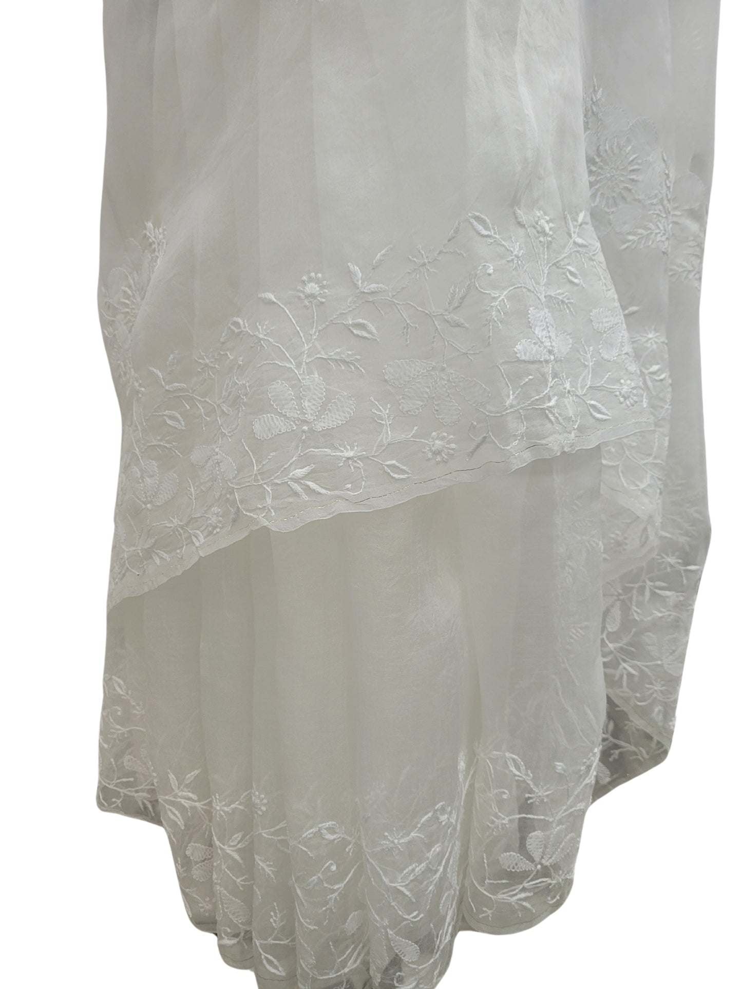 Shyamal Chikan Hand Embroidered White Pure Organza Lucknowi Chikankari Saree With Blouse Piece - S25013