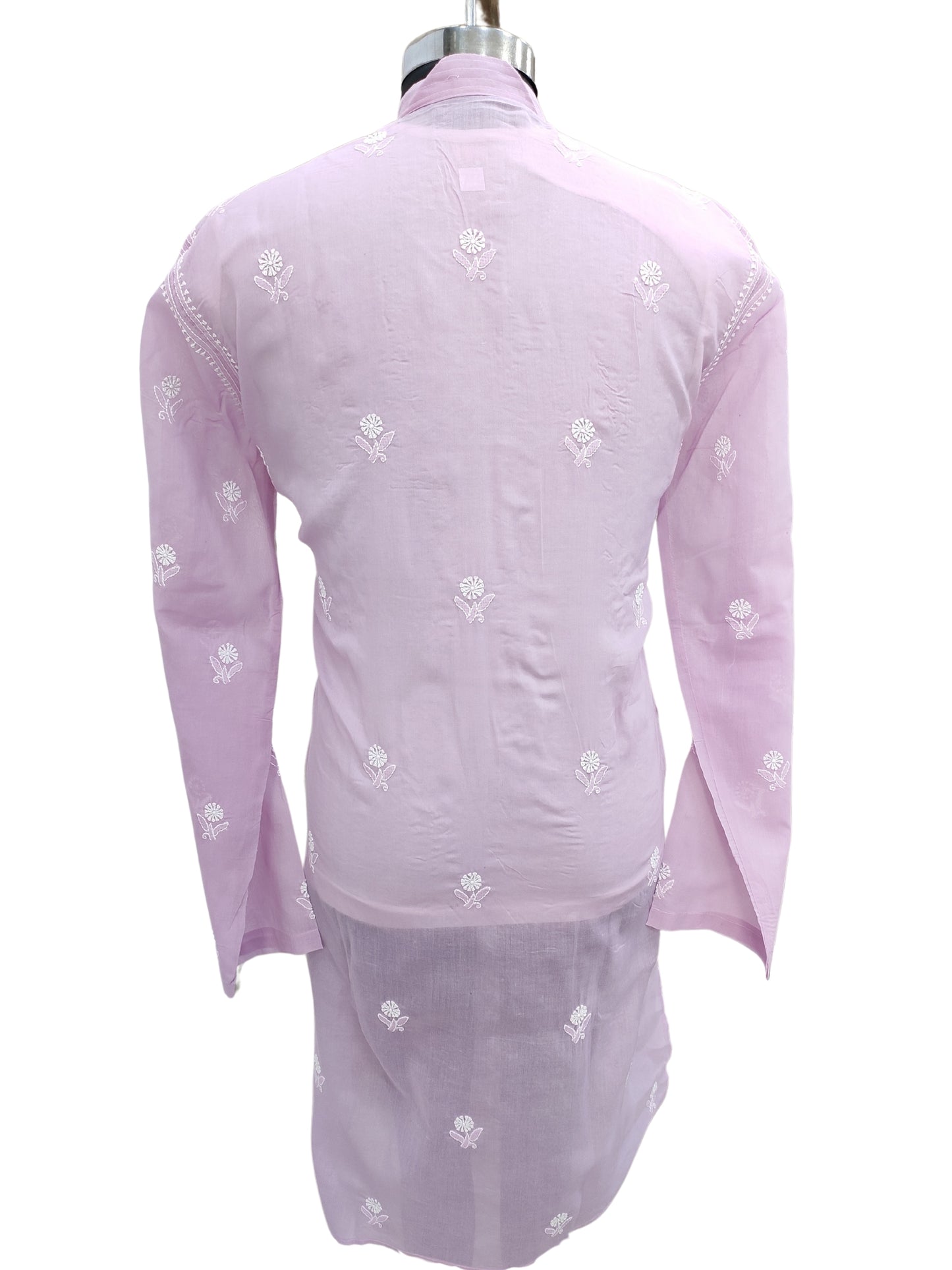 Shyamal Chikan Hand Embroidered Purple Cotton Lucknowi Chikankari Men's Kurta –S22665