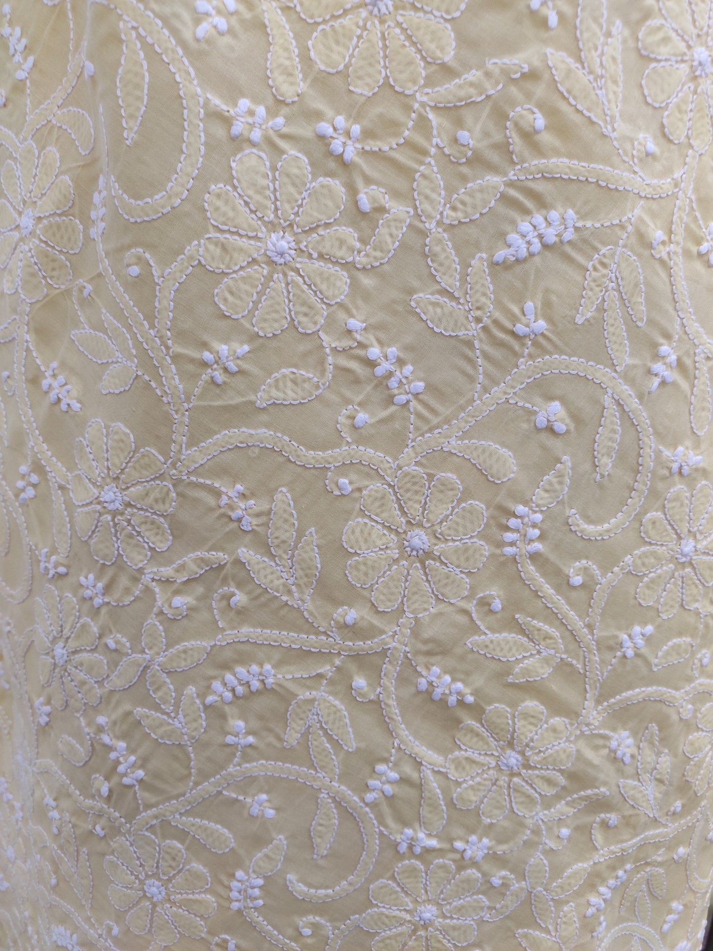 Shyamal Chikan Hand Embroidered Yellow Cotton Lucknowi Chikankari Heavy Palla Saree With Blouse Piece- S22531