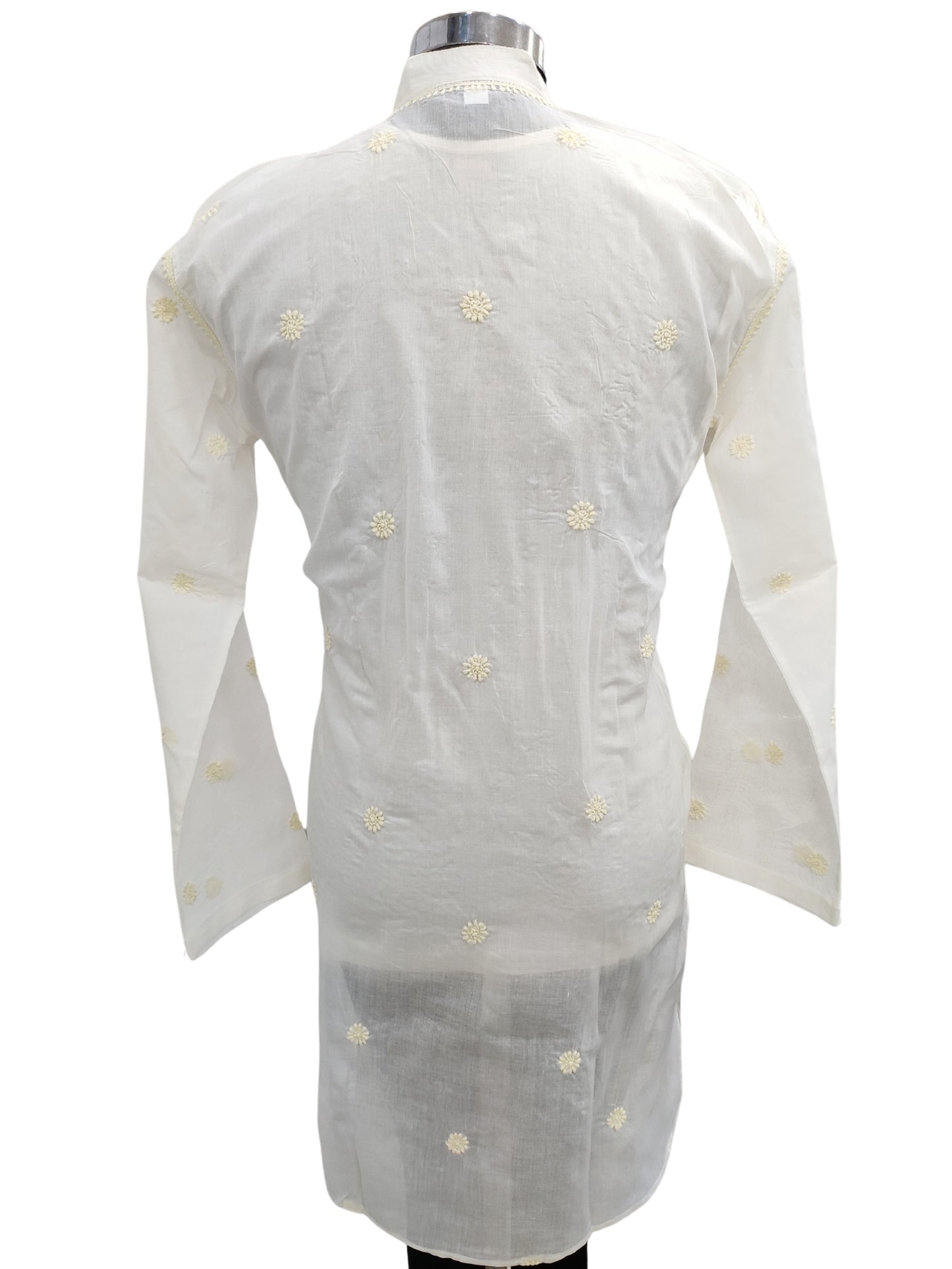 Shyamal Chikan Hand Embroidered Lemon Cotton Lucknowi Chikankari Men's Kurta With Daraz Work S23456