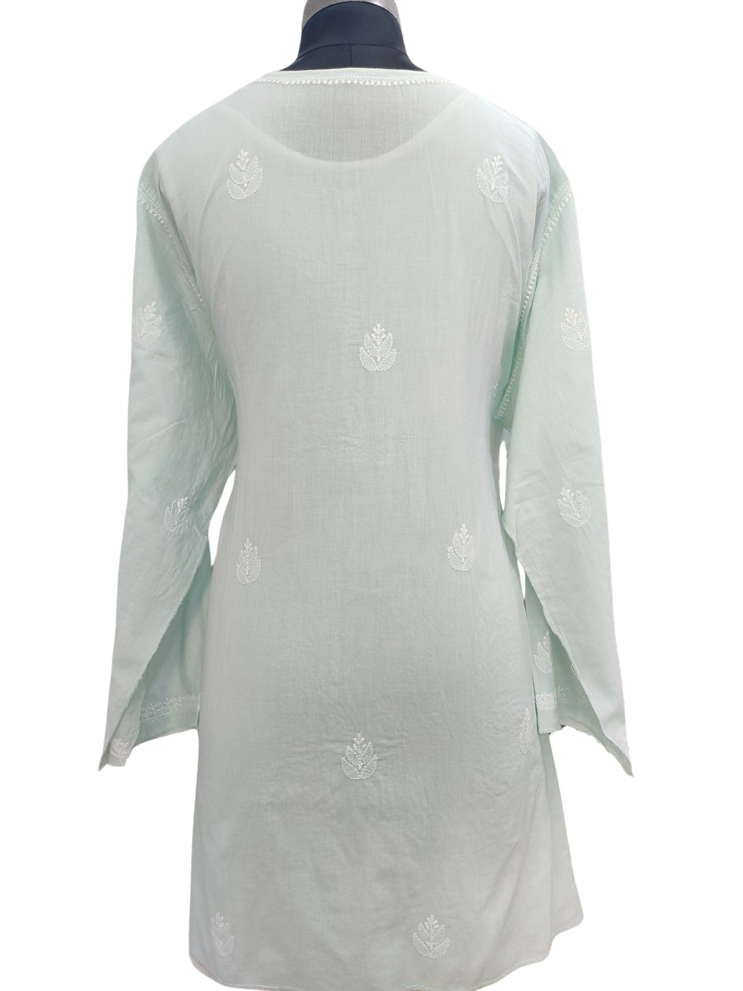 Shyamal Chikan Hand Embroidered Green Pure Cotton Lucknowi Chikankari semi stitched Short Top- S23181