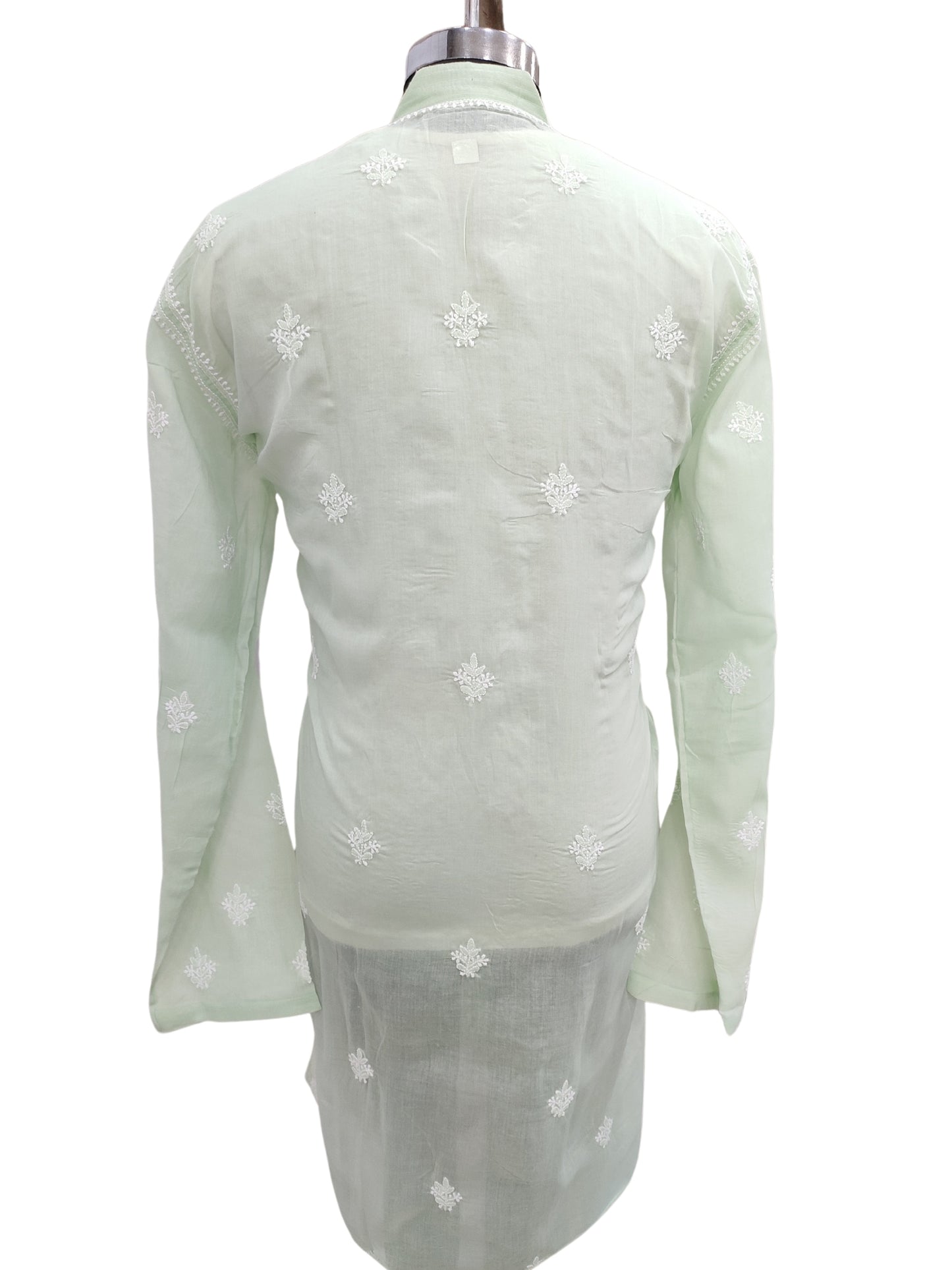 Shyamal Chikan Hand Embroidered Green Cotton Lucknowi Chikankari Men's Kurta –S22667